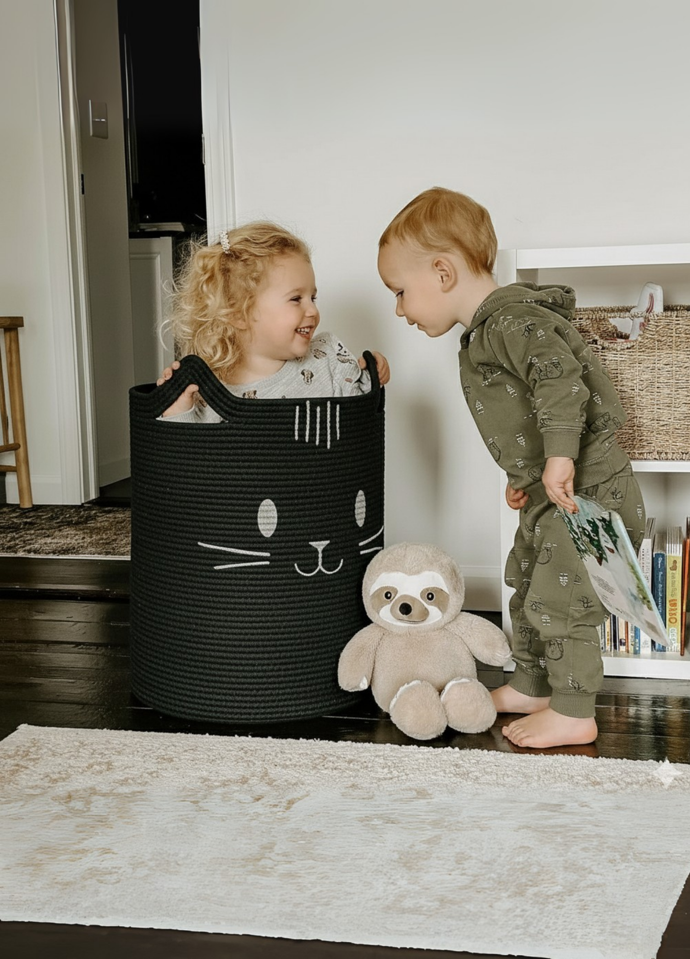 Sevimli Kedi Desenli Çocuk Odası Sepeti