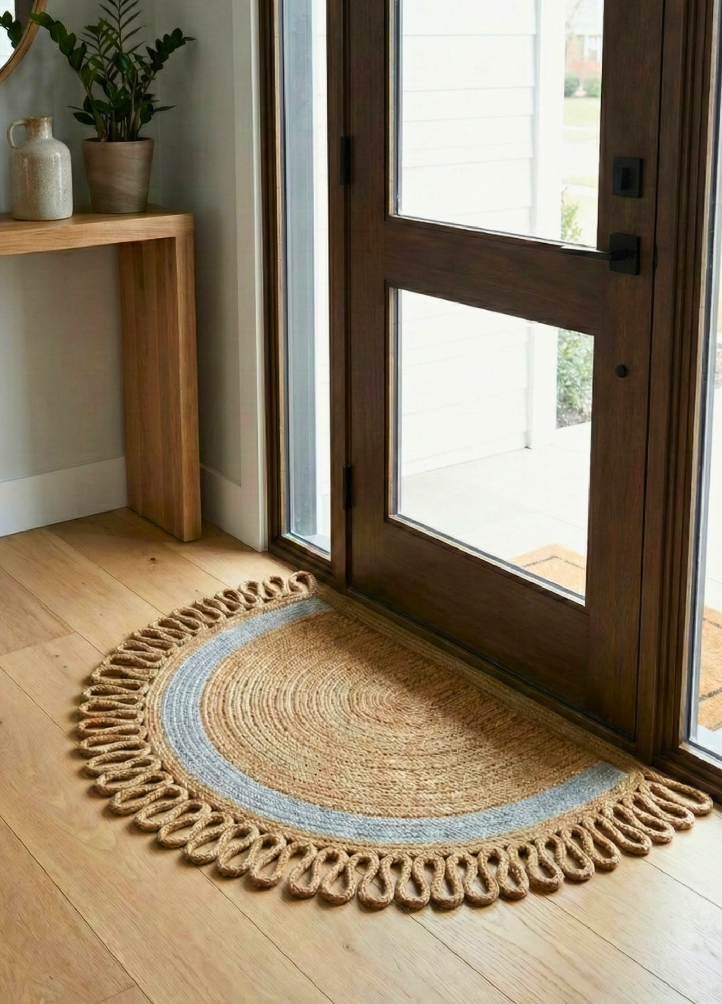 LunaLoop Yarım Ay Jüt Paspas El Yapımı Kapı Önü Banyo Balkon Kilimi