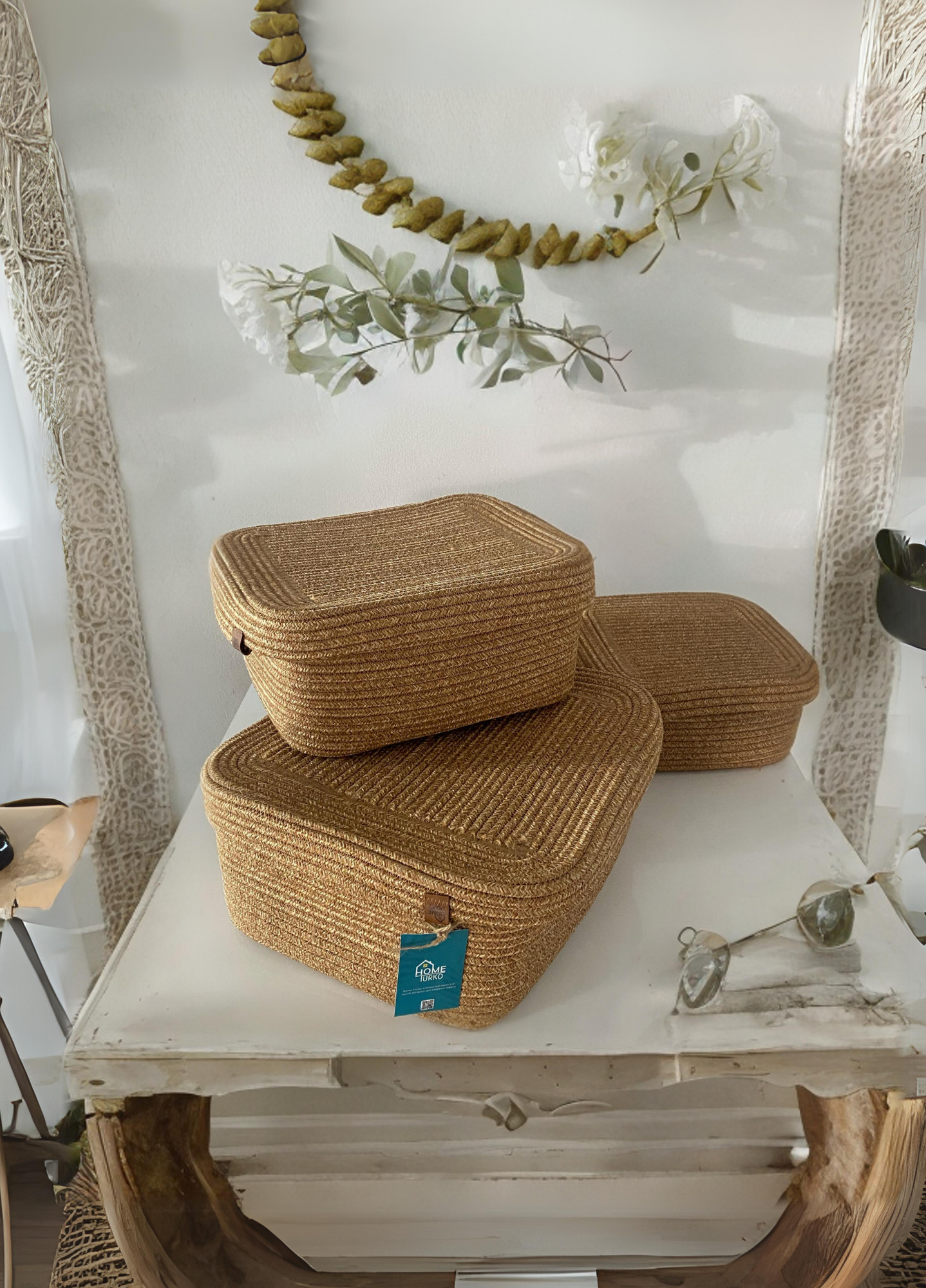 Bohem Kare Kapaklı Sepet / Düzenleyici