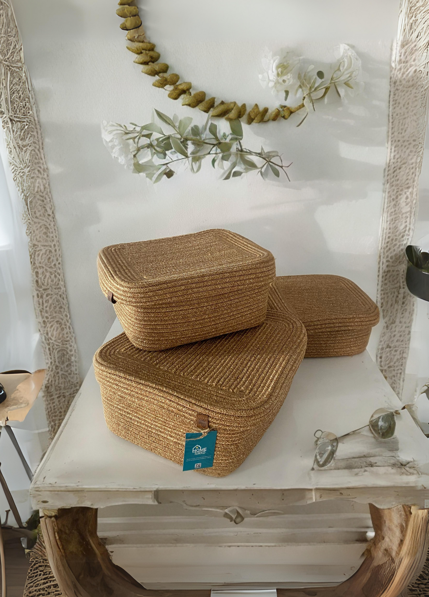 Bohem Kare Kapaklı Sepet / Düzenleyici