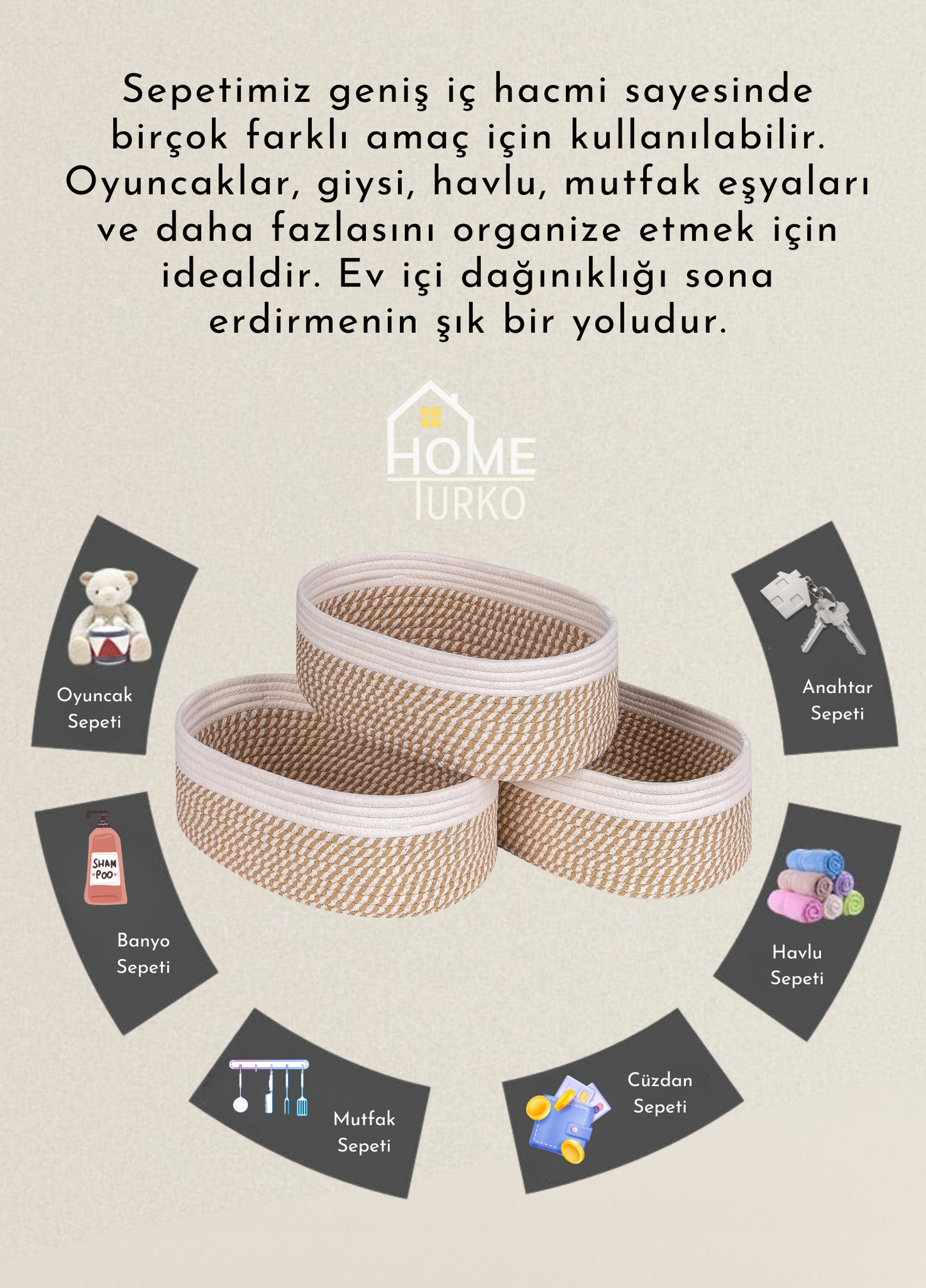 Jüt Üçlü Takım Çocuk Sepeti / Düzenleyici