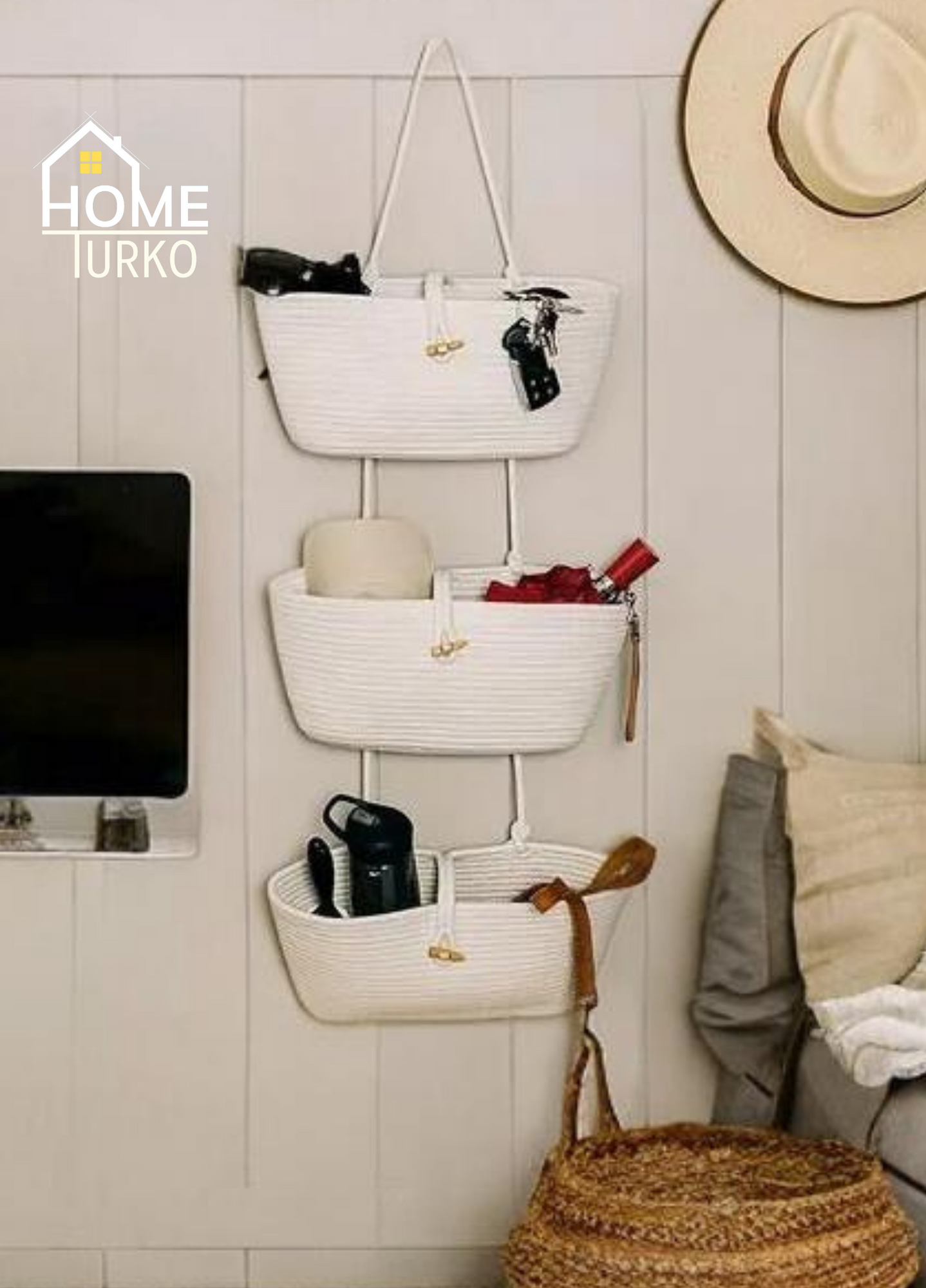 Üçlü Askılı Bohem Sepet