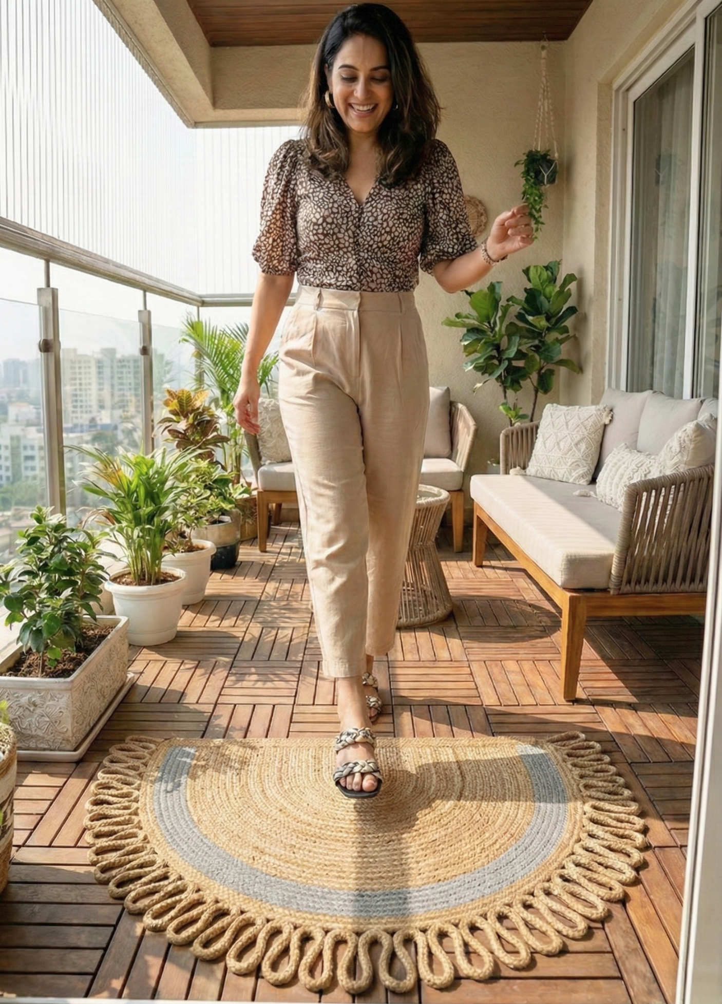 LunaLoop Yarım Ay Jüt Paspas El Yapımı Kapı Önü Banyo Balkon Kilimi