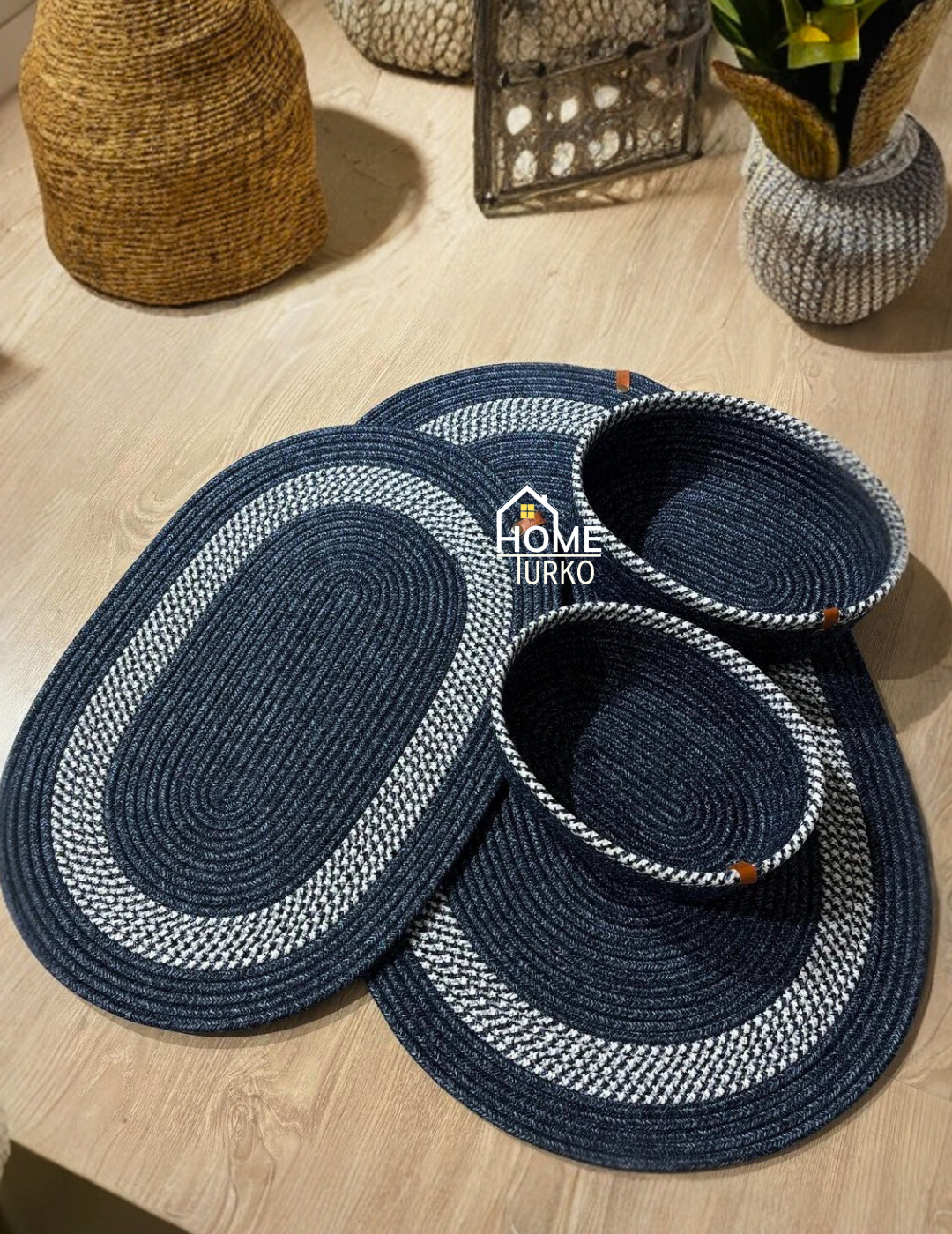 4-Piece Bohemian Bathroom Mat Set with Basket