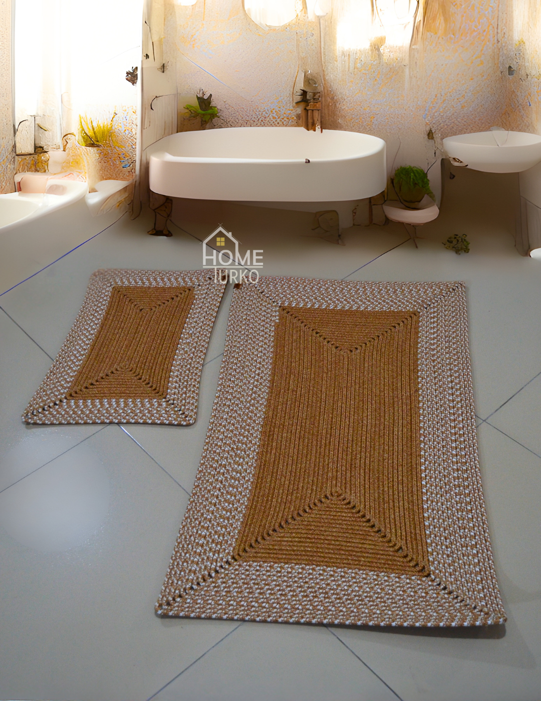 Double Jute Bohemian Bathroom Mat Set