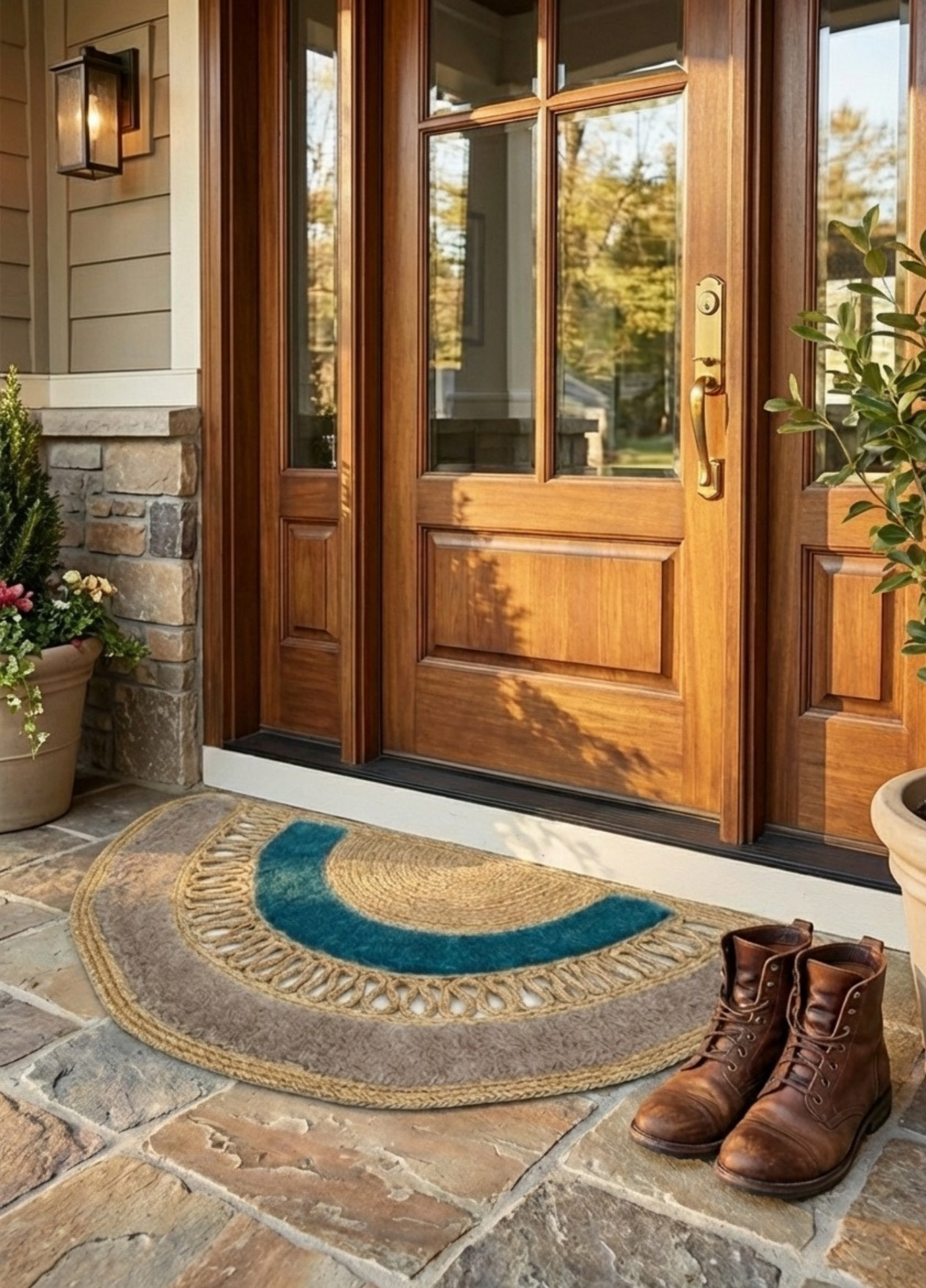 Dünyada İlk! Artisan Glow Yarım Ay Tufting Şeritli Jüt Kapı Önü Paspası