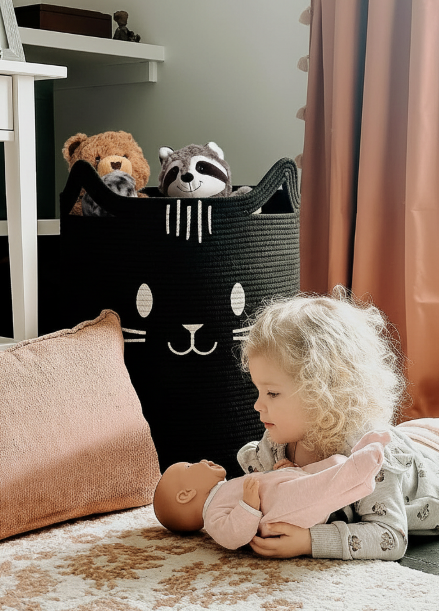 Sevimli Kedi Desenli Çocuk Odası Sepeti