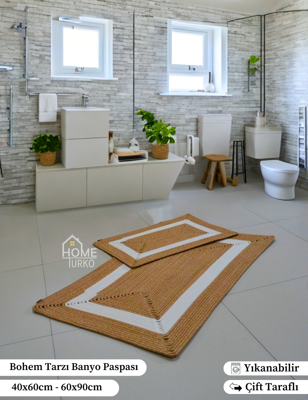 Double Jute Bohemian Bathroom Mat Set