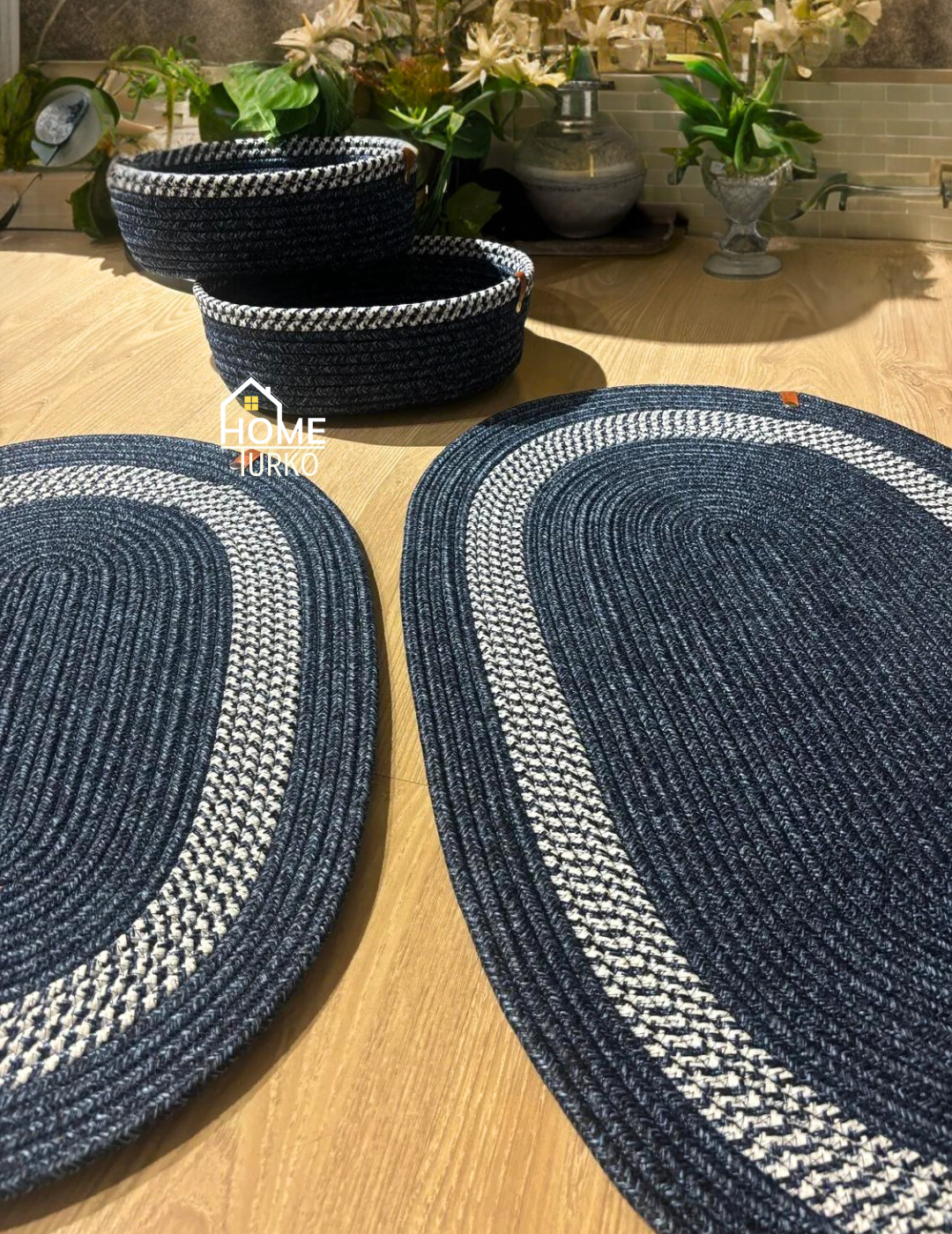 4-Piece Bohemian Bathroom Mat Set with Basket