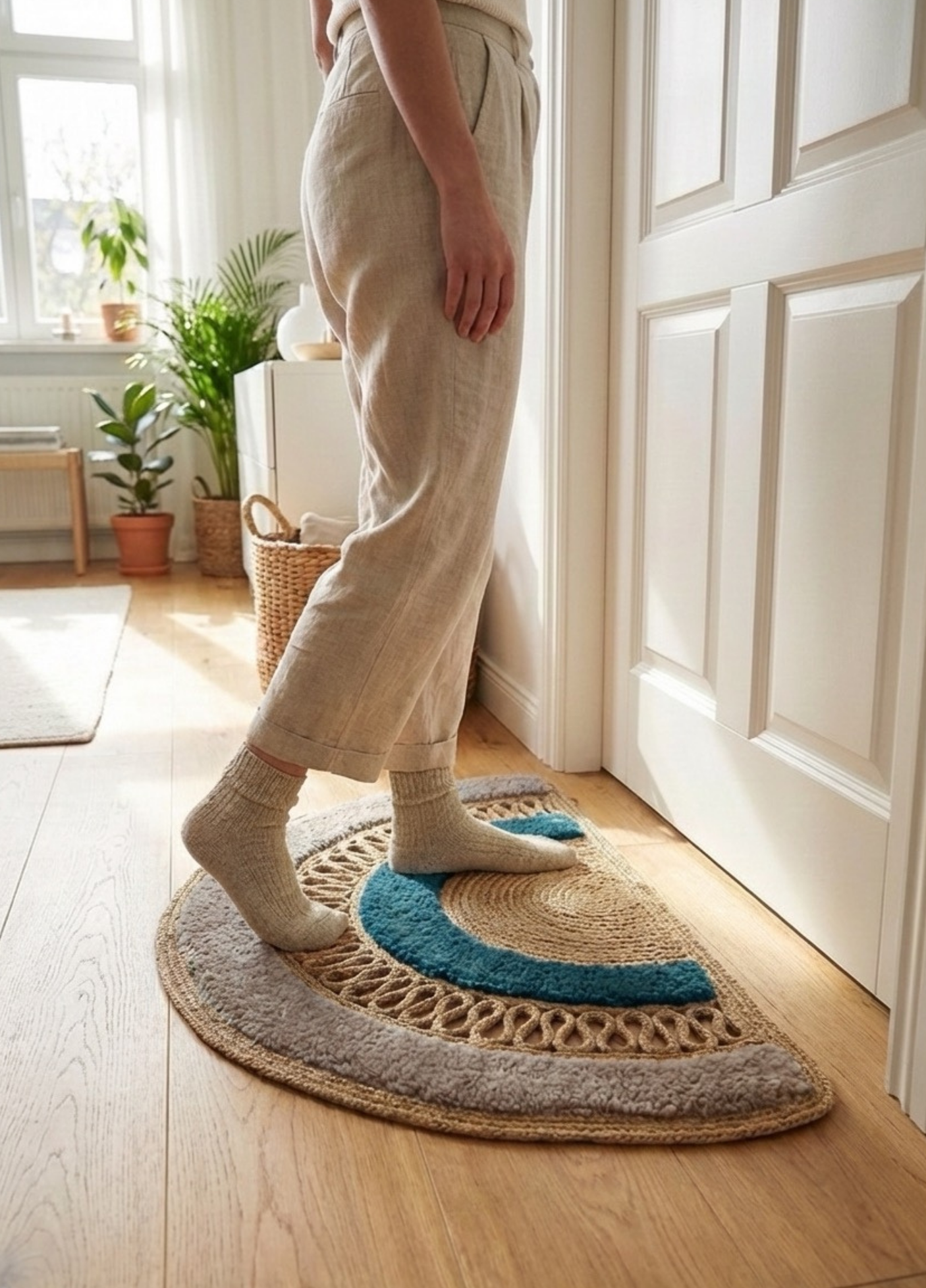 Dünyada İlk! Artisan Glow Yarım Ay Tufting Şeritli Jüt Kapı Önü Paspası