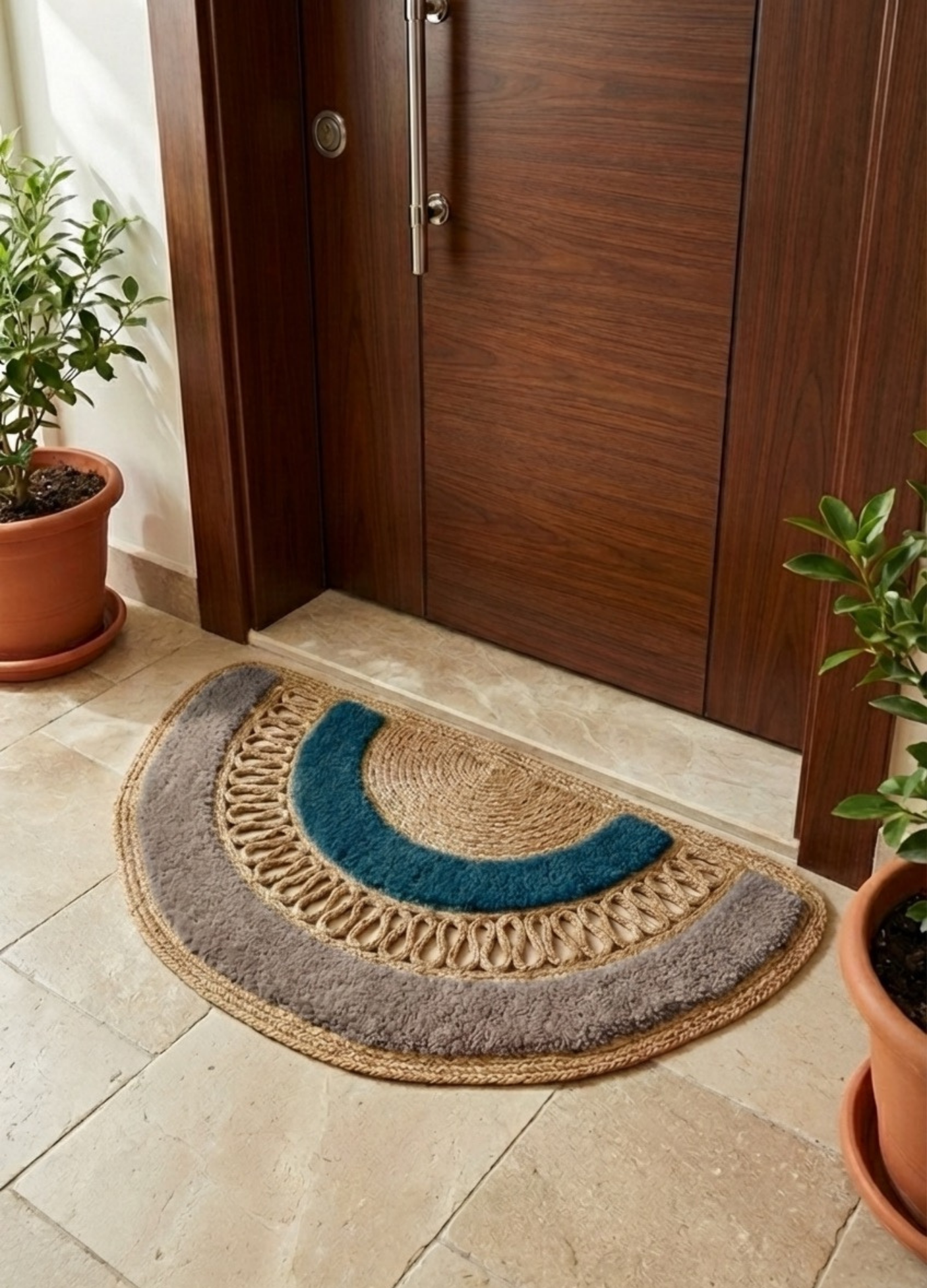 Dünyada İlk! Artisan Glow Yarım Ay Tufting Şeritli Jüt Kapı Önü Paspası