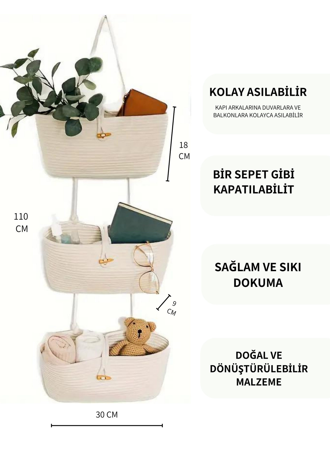 Üçlü Askılı Bohem Sepet