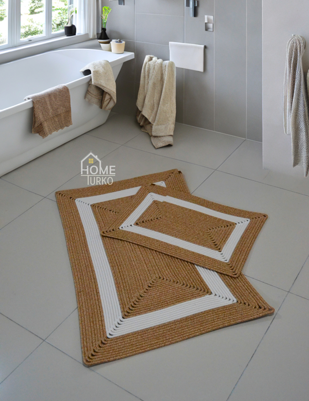 Double Jute Bohemian Bathroom Mat Set
