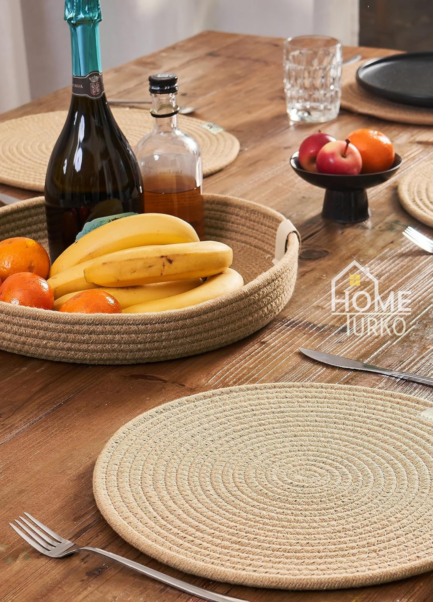 Jute Subpla Plate Mat, Basket Set