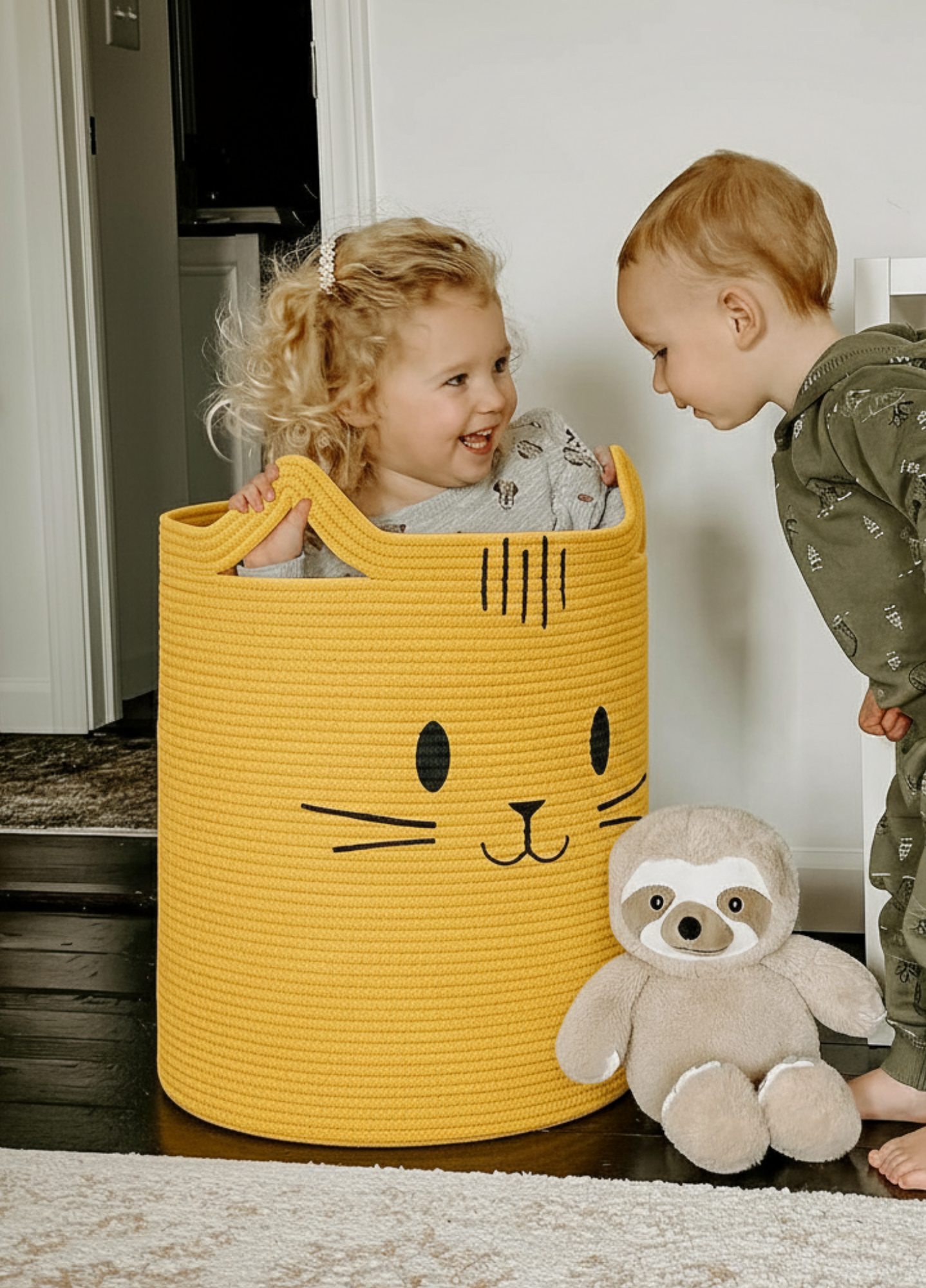 Sevimli Kedi Desenli Çocuk Odası Sepeti