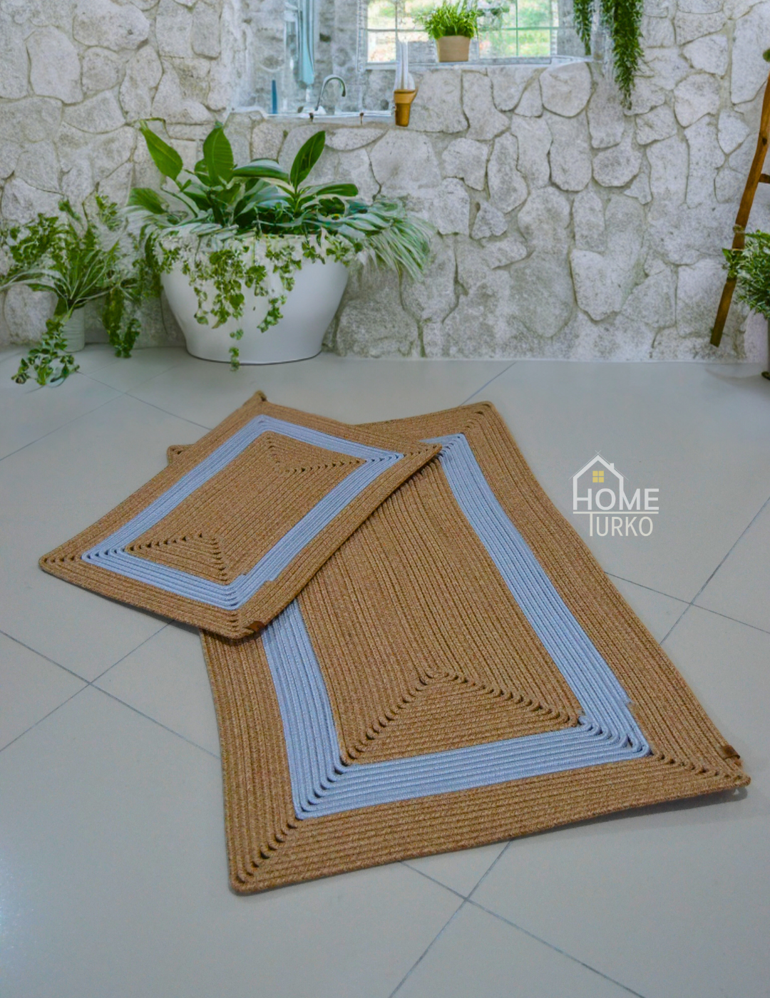 Double Jute Bohemian Bathroom Mat Set