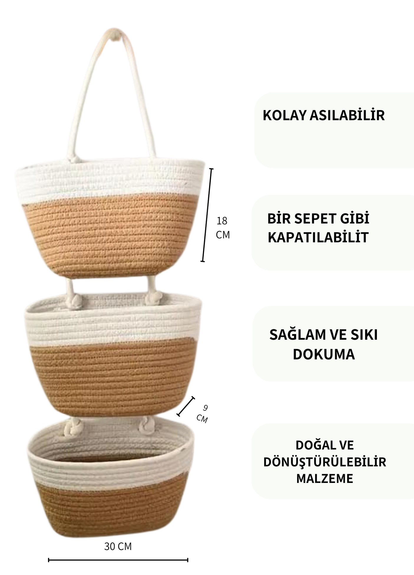 Üçlü Askılı Bohem Sepet