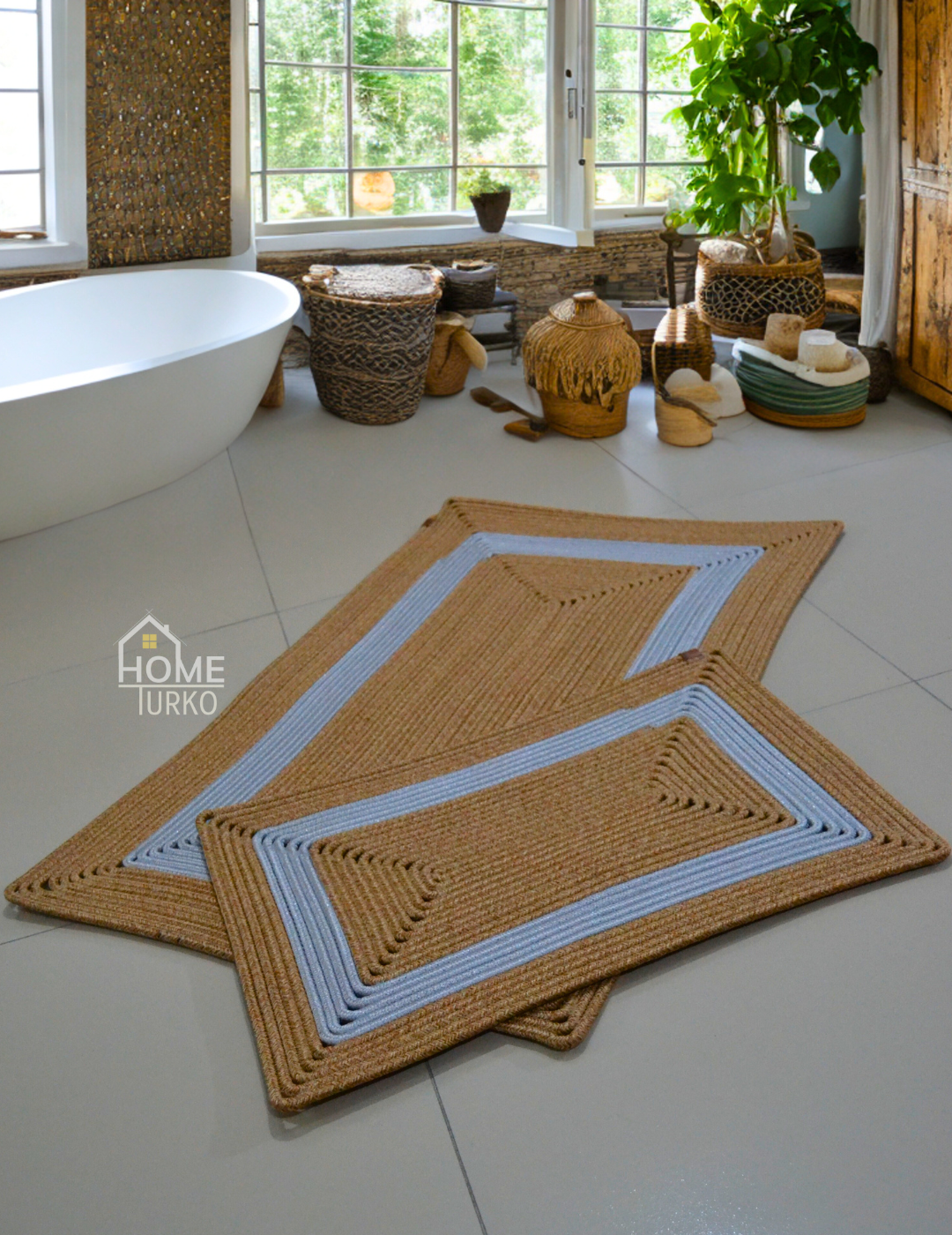 Double Jute Bohemian Bathroom Mat Set
