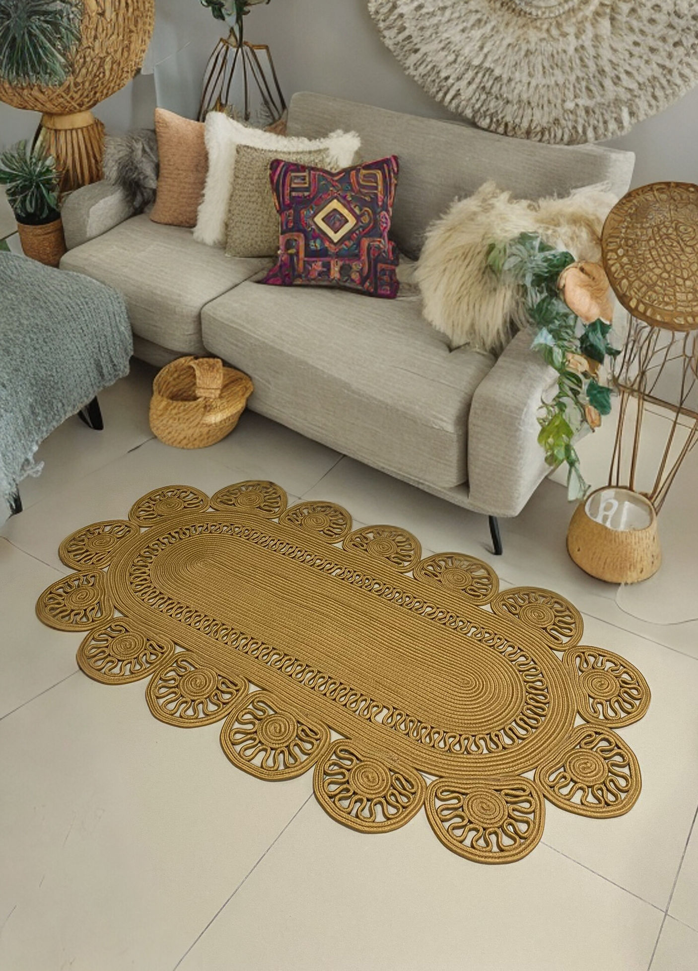 Jute Bohemian Carpet & Rug & Mat