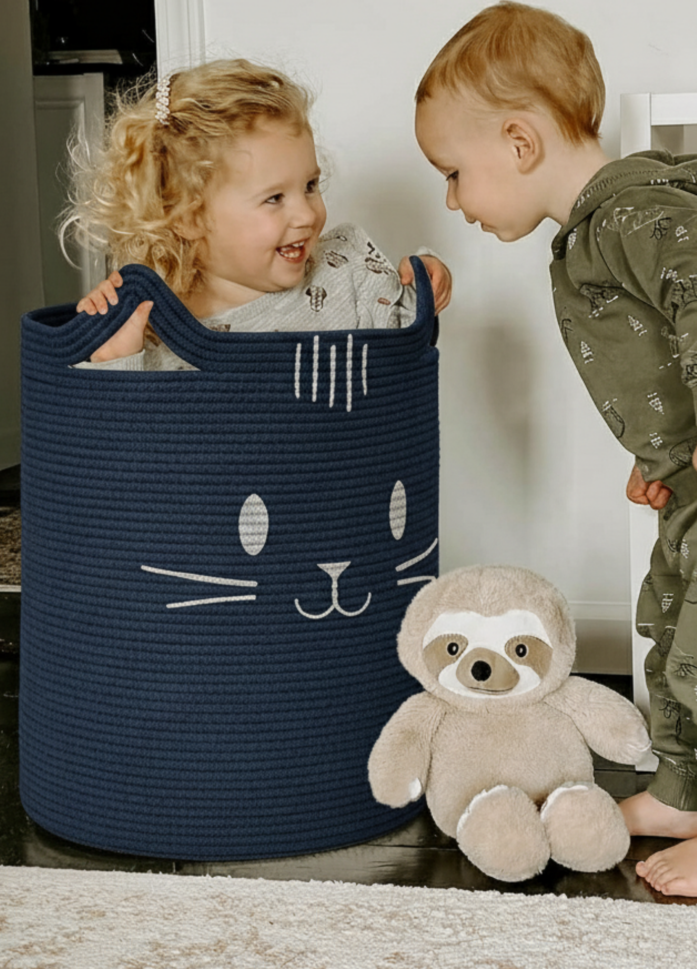 Sevimli Kedi Desenli Çocuk Odası Sepeti