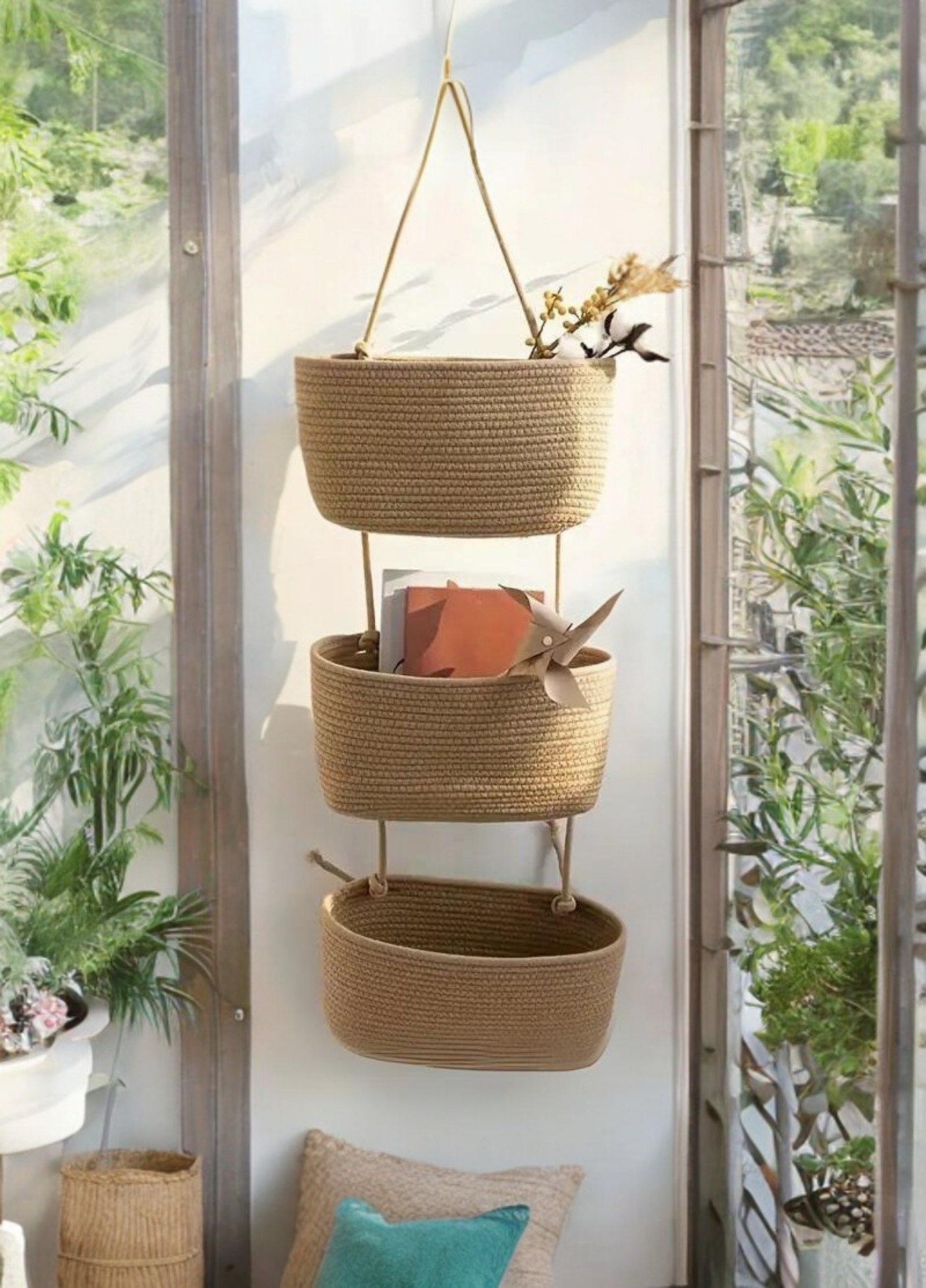 Üçlü Askılı Bohem Sepet