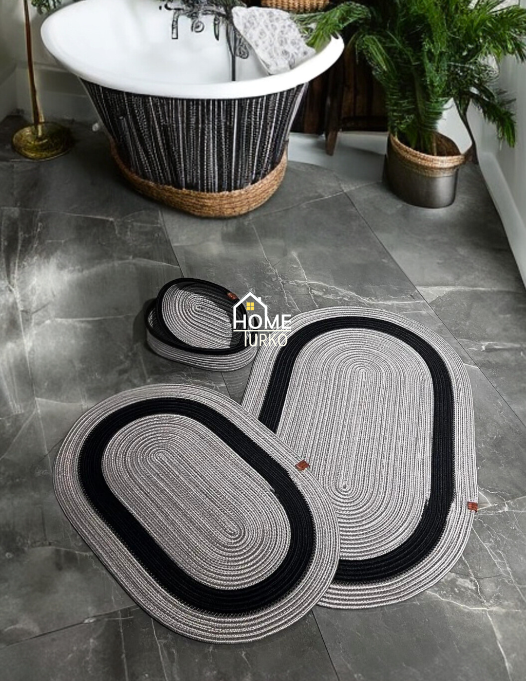 4-Piece Bohemian Bathroom Mat Set with Basket