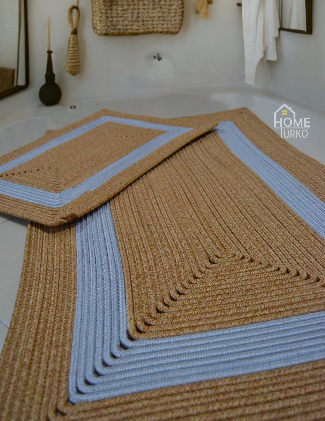 Double Jute Bohemian Bathroom Mat Set