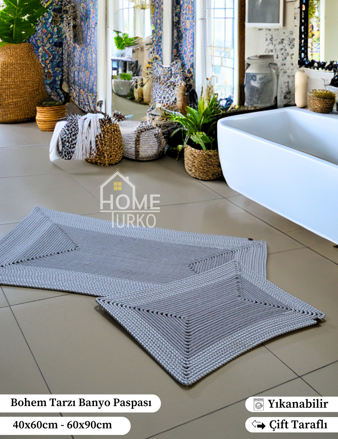 Double Jute Bohemian Bathroom Mat Set