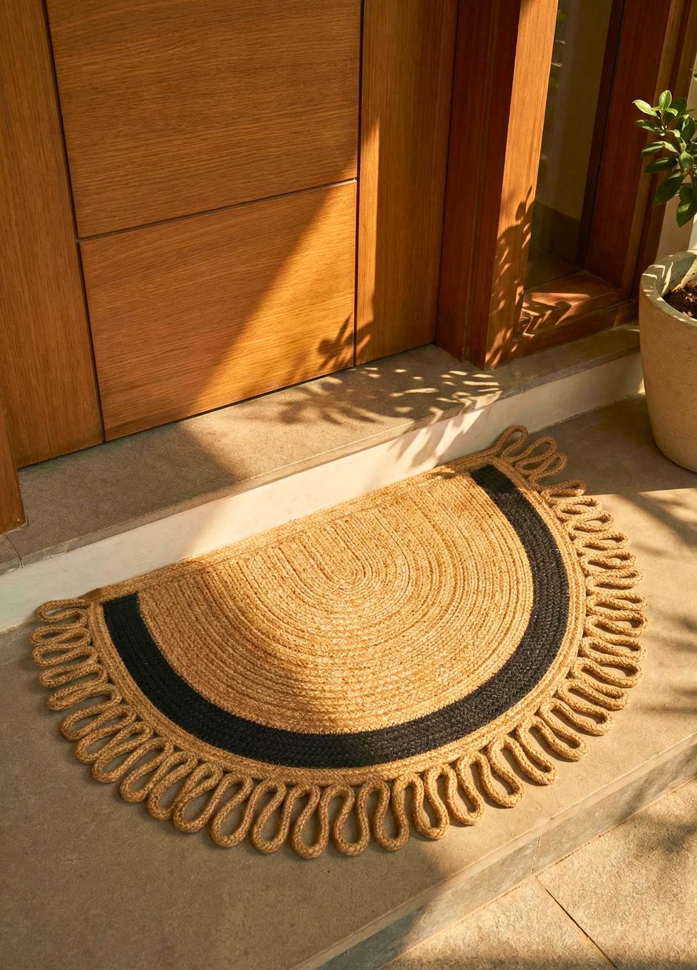 LunaLoop Yarım Ay Jüt Paspas El Yapımı Kapı Önü Banyo Balkon Kilimi