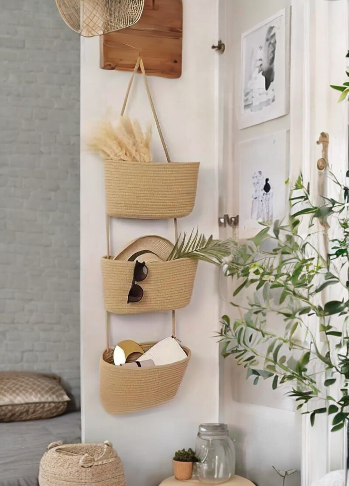 Üçlü Askılı Bohem Sepet