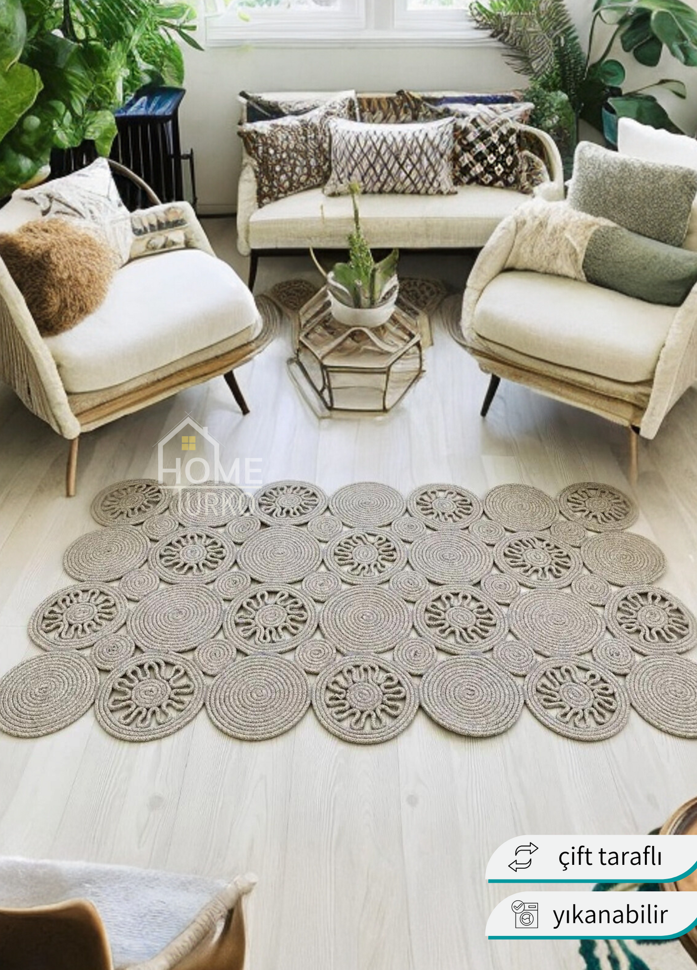 Bohemian Jute Patterned Carpet & Rug