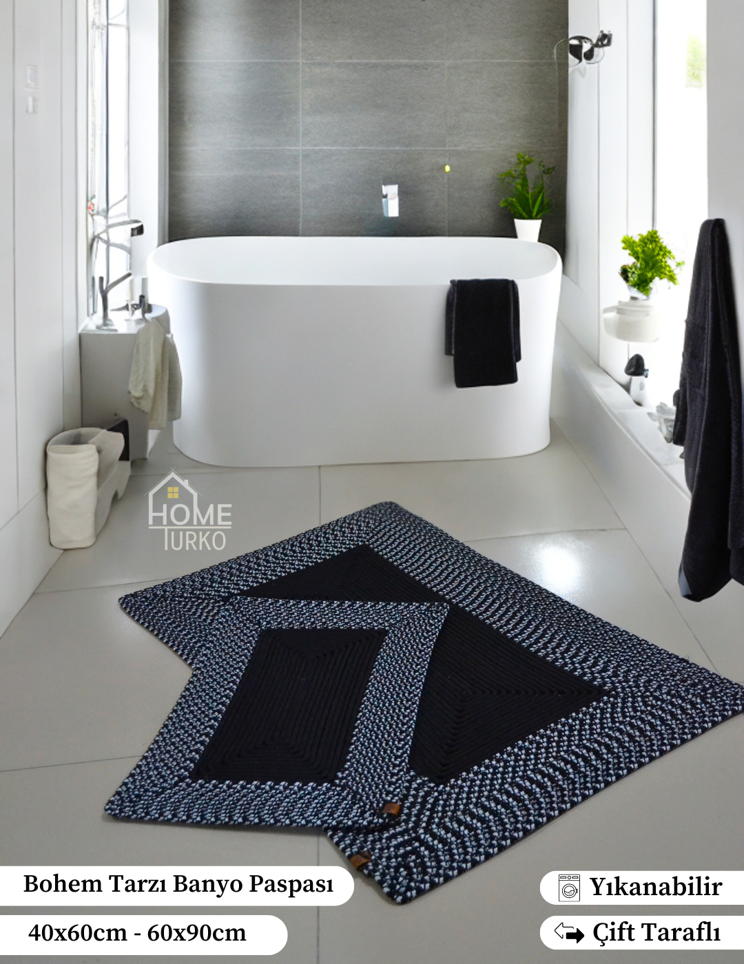 Double Jute Bohemian Bathroom Mat Set