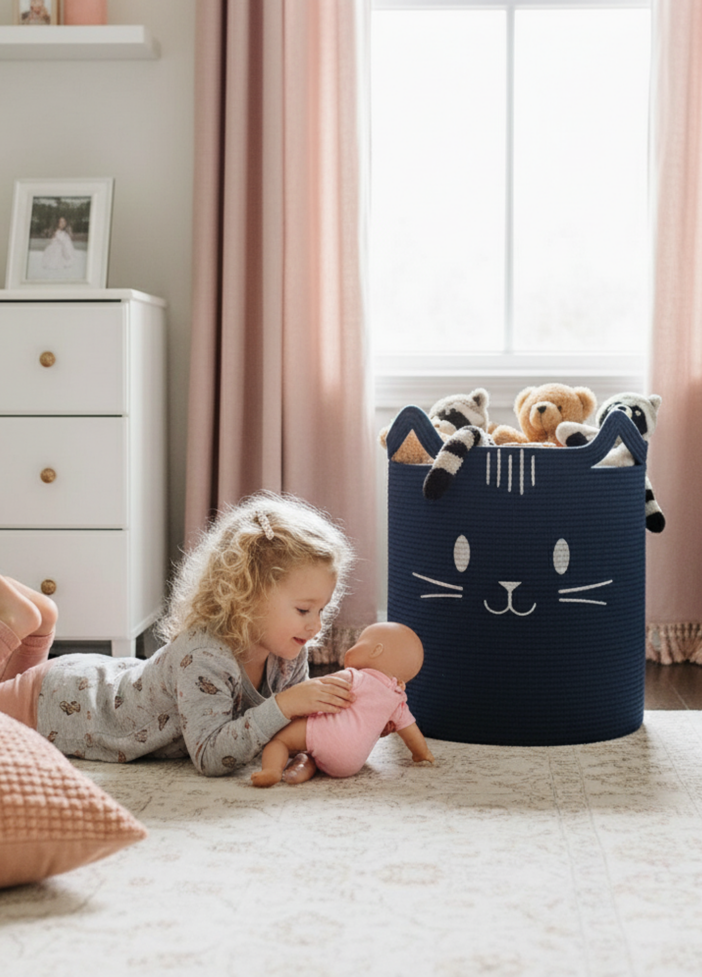 Sevimli Kedi Desenli Çocuk Odası Sepeti