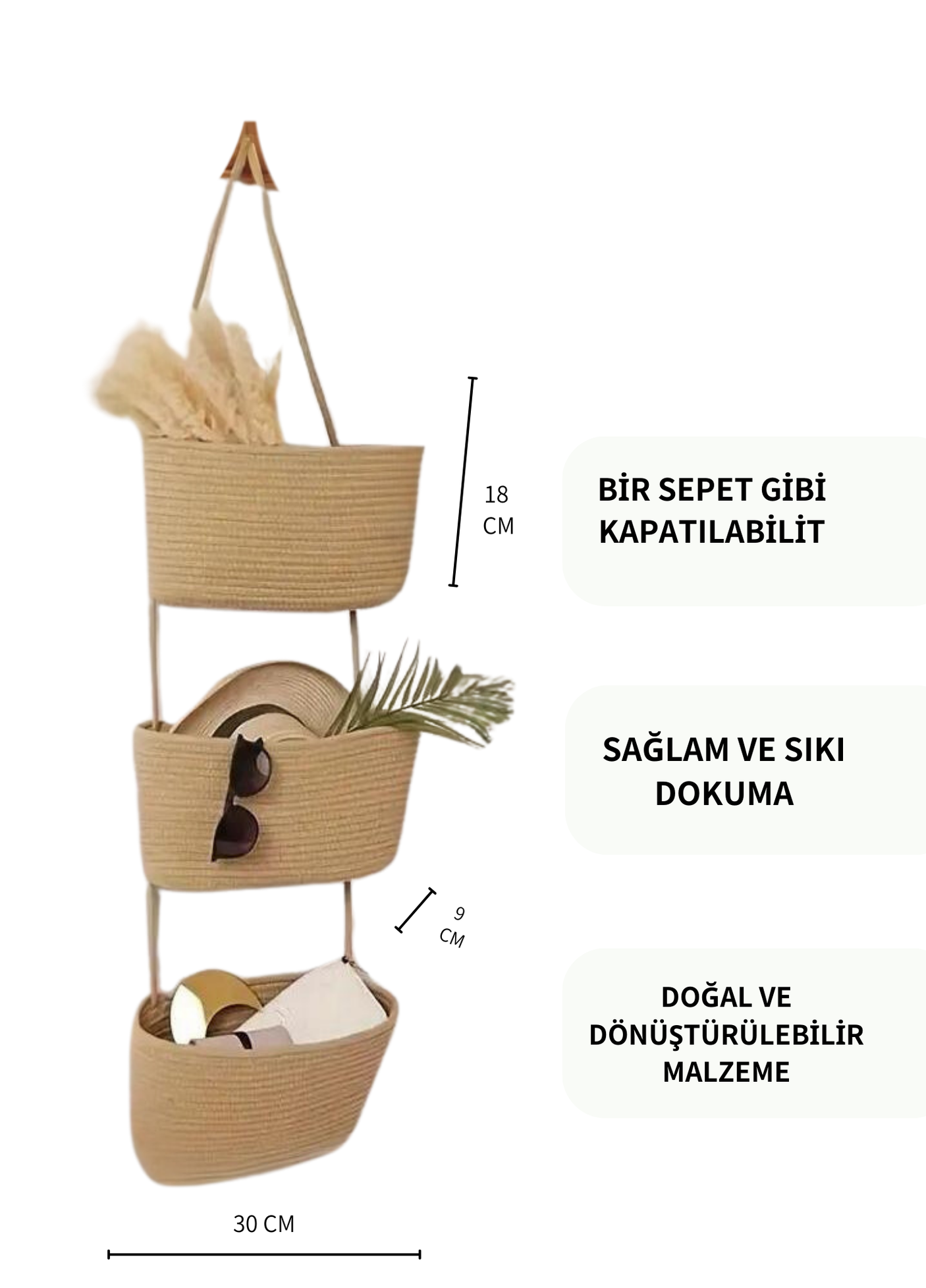 Üçlü Askılı Bohem Sepet
