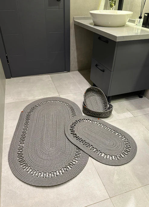 4-Piece Bohemian Bathroom Mat Set with Basket