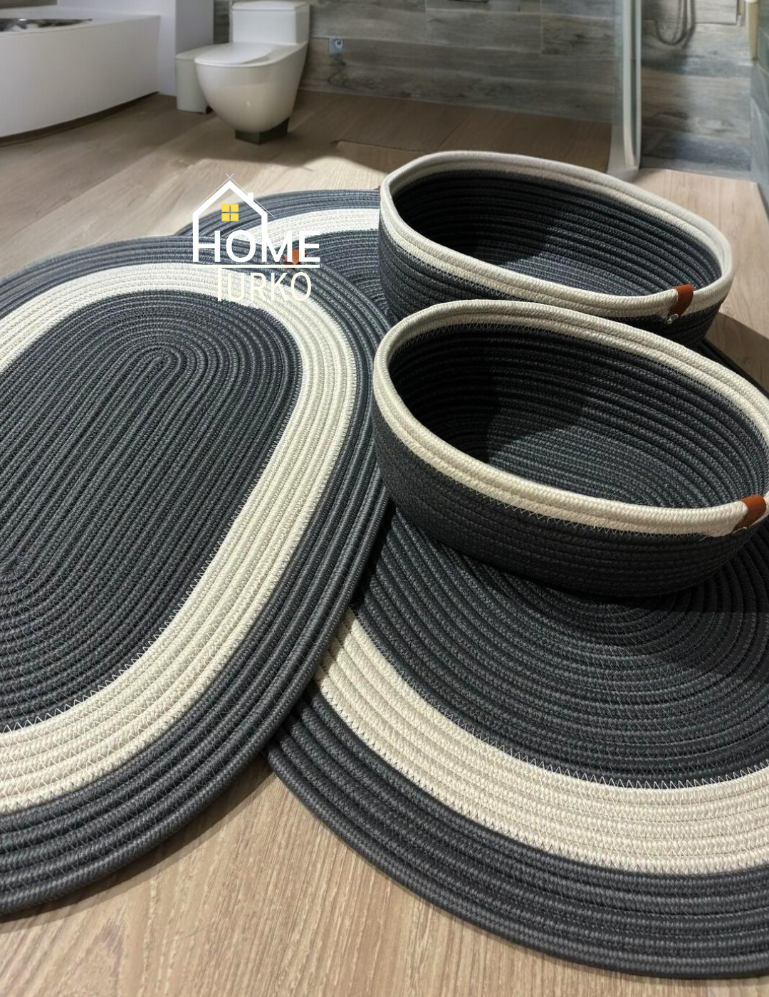 4-Piece Bohemian Bathroom Mat Set with Basket