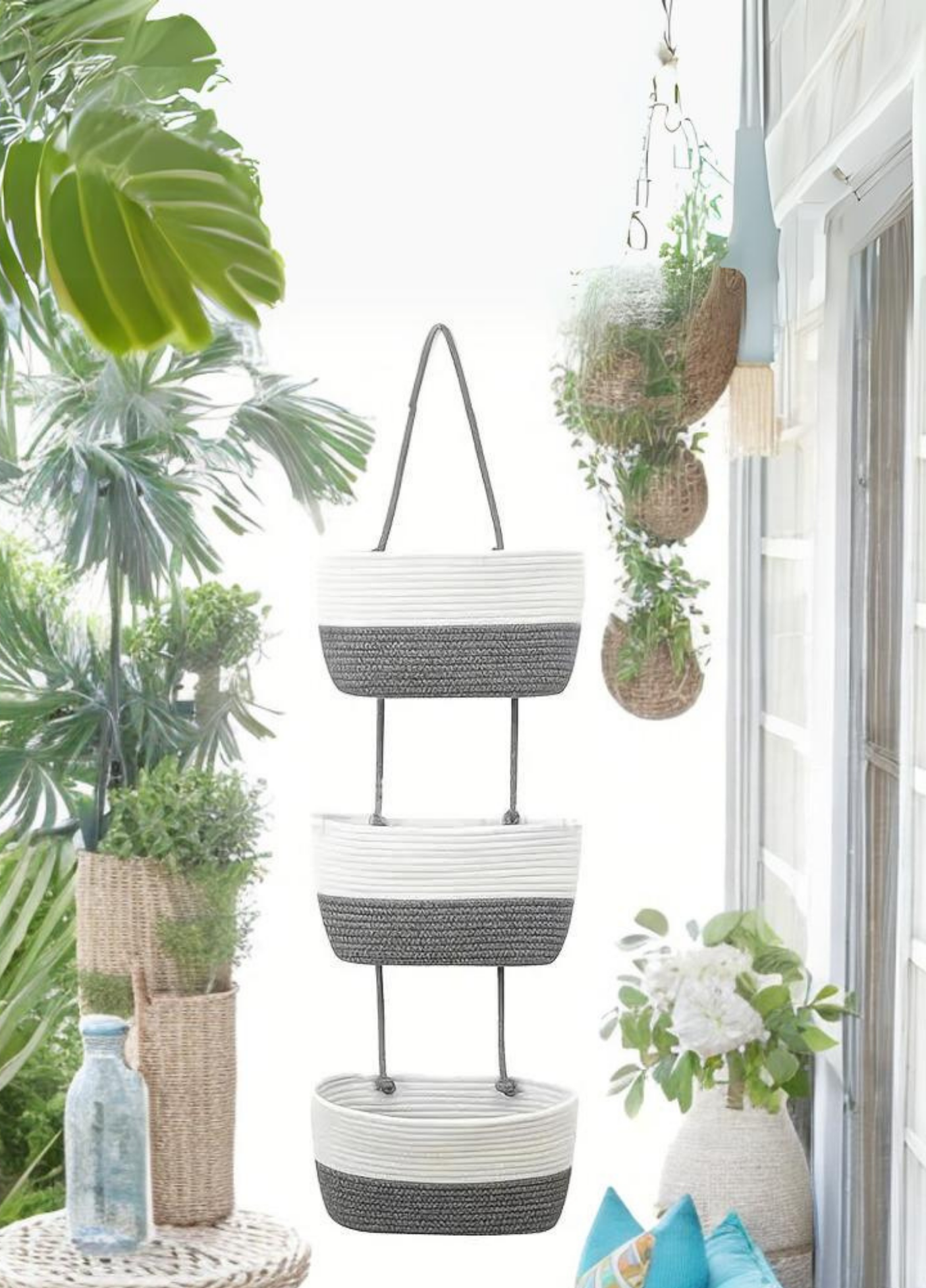 Üçlü Askılı Bohem Sepet