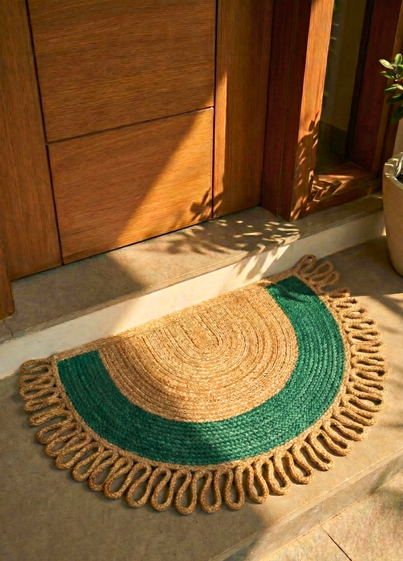 LunaLoop Yarım Ay Jüt Paspas El Yapımı Kapı Önü Banyo Balkon Kilimi