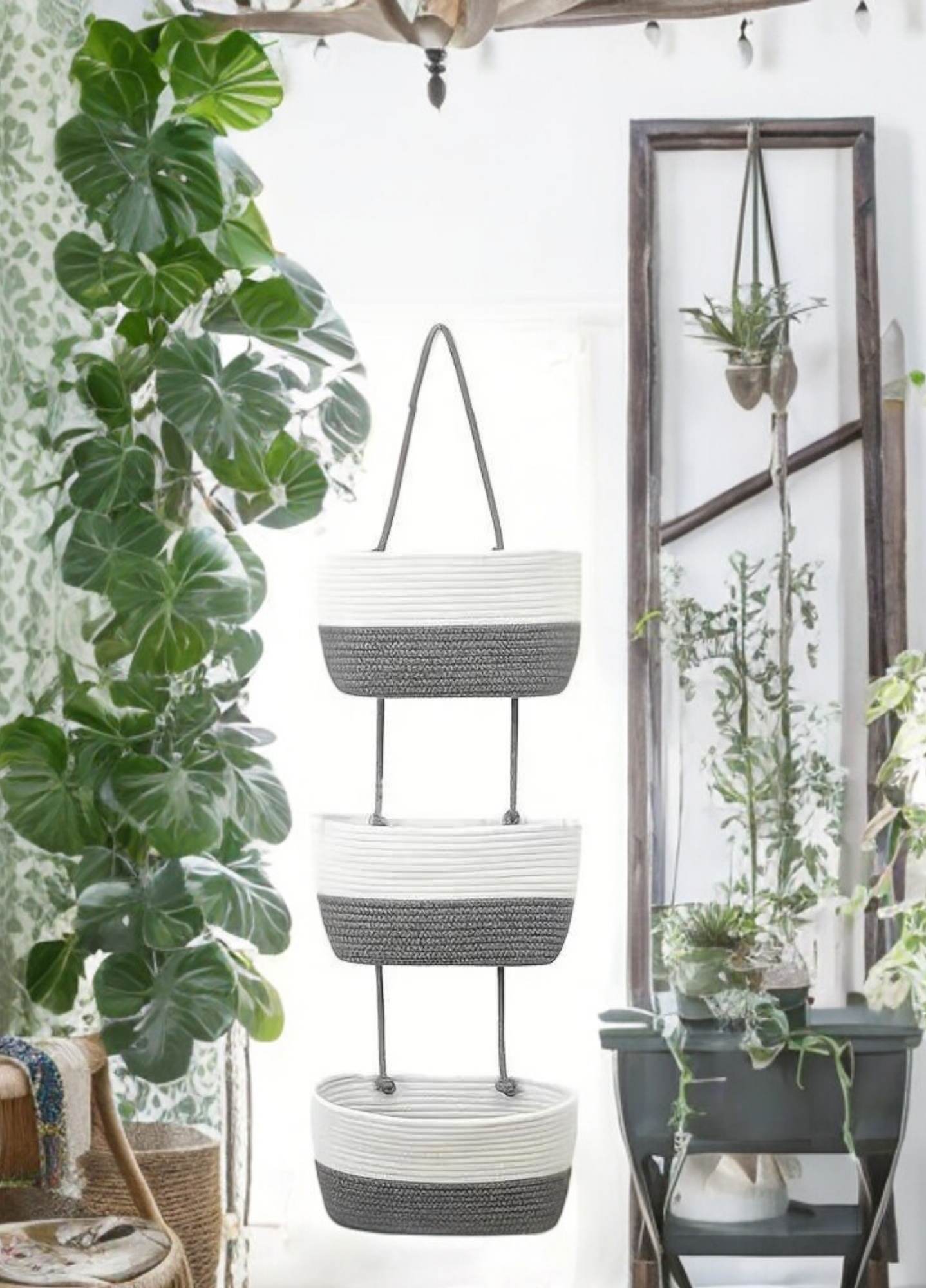 Üçlü Askılı Bohem Sepet