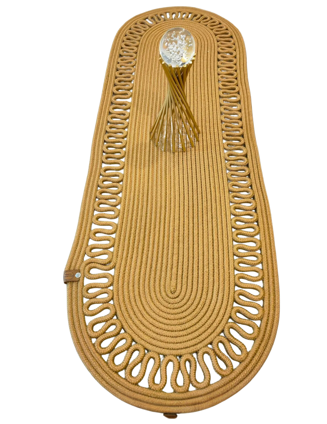 El Örgüsü Jüt Runner Oval Şerit Desenli Masa Sehpa Unite Üstü Dekoratif Örtü (30 X 70 CM)