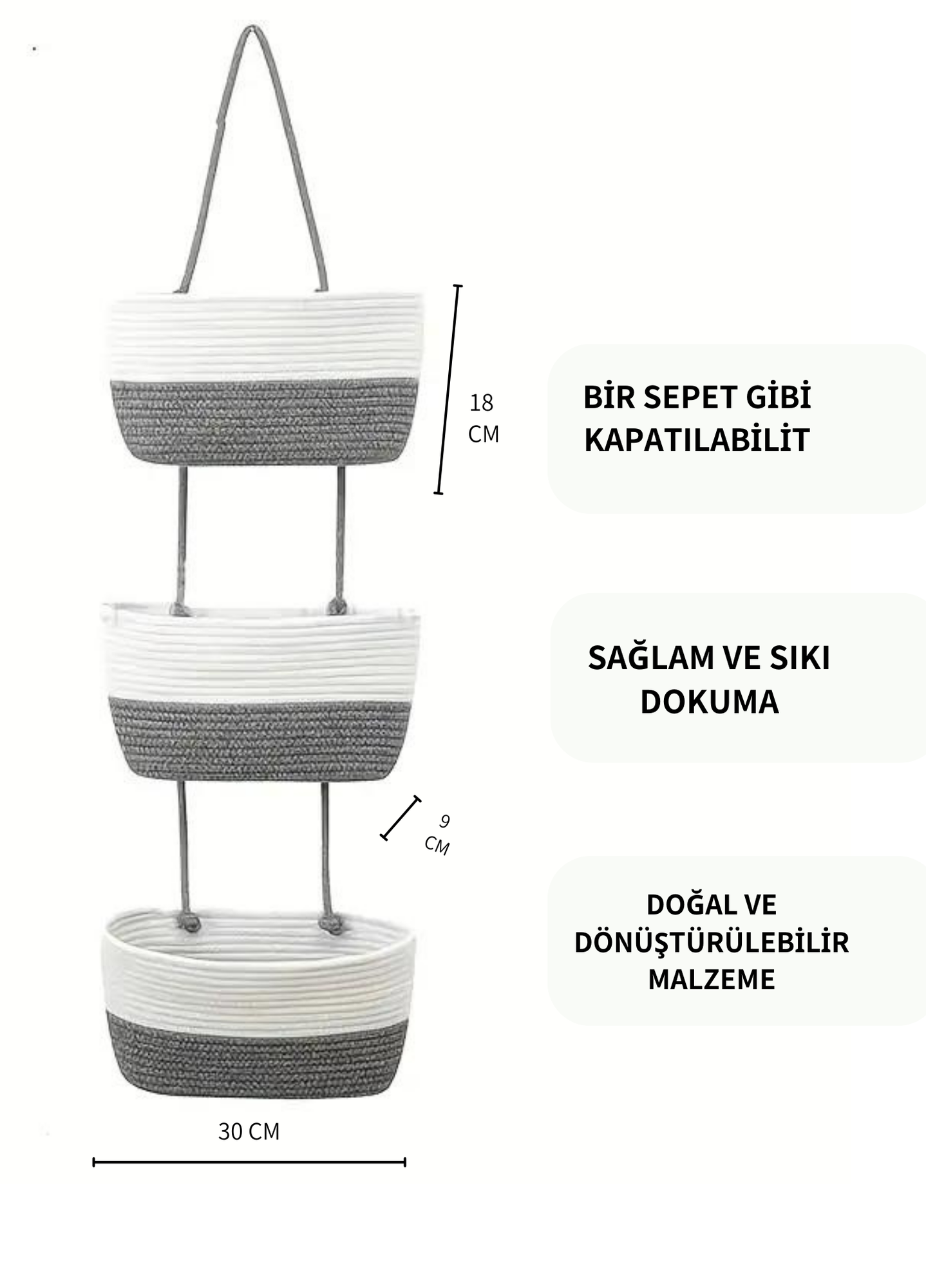 Üçlü Askılı Bohem Sepet