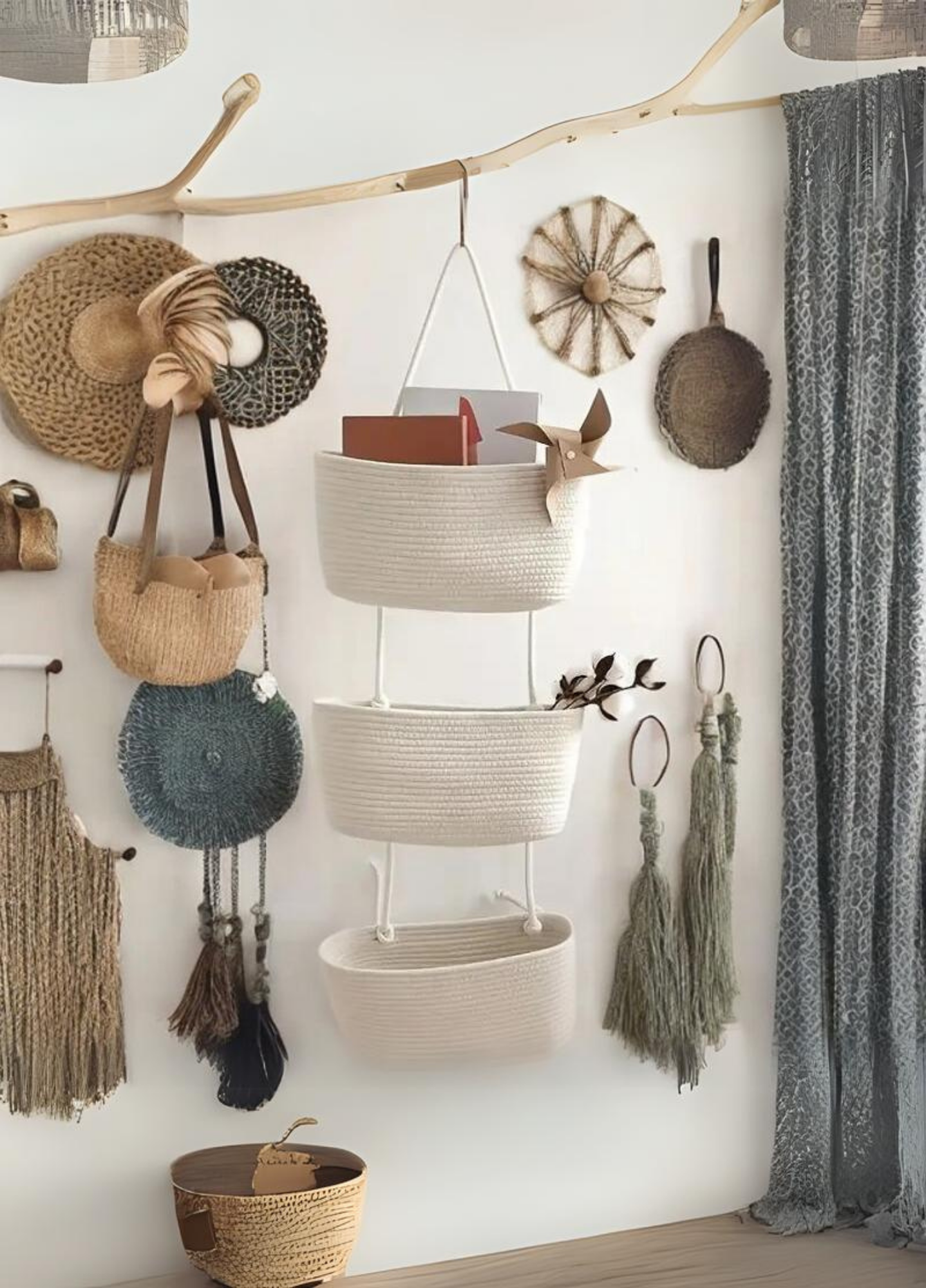 Üçlü Askılı Bohem Sepet