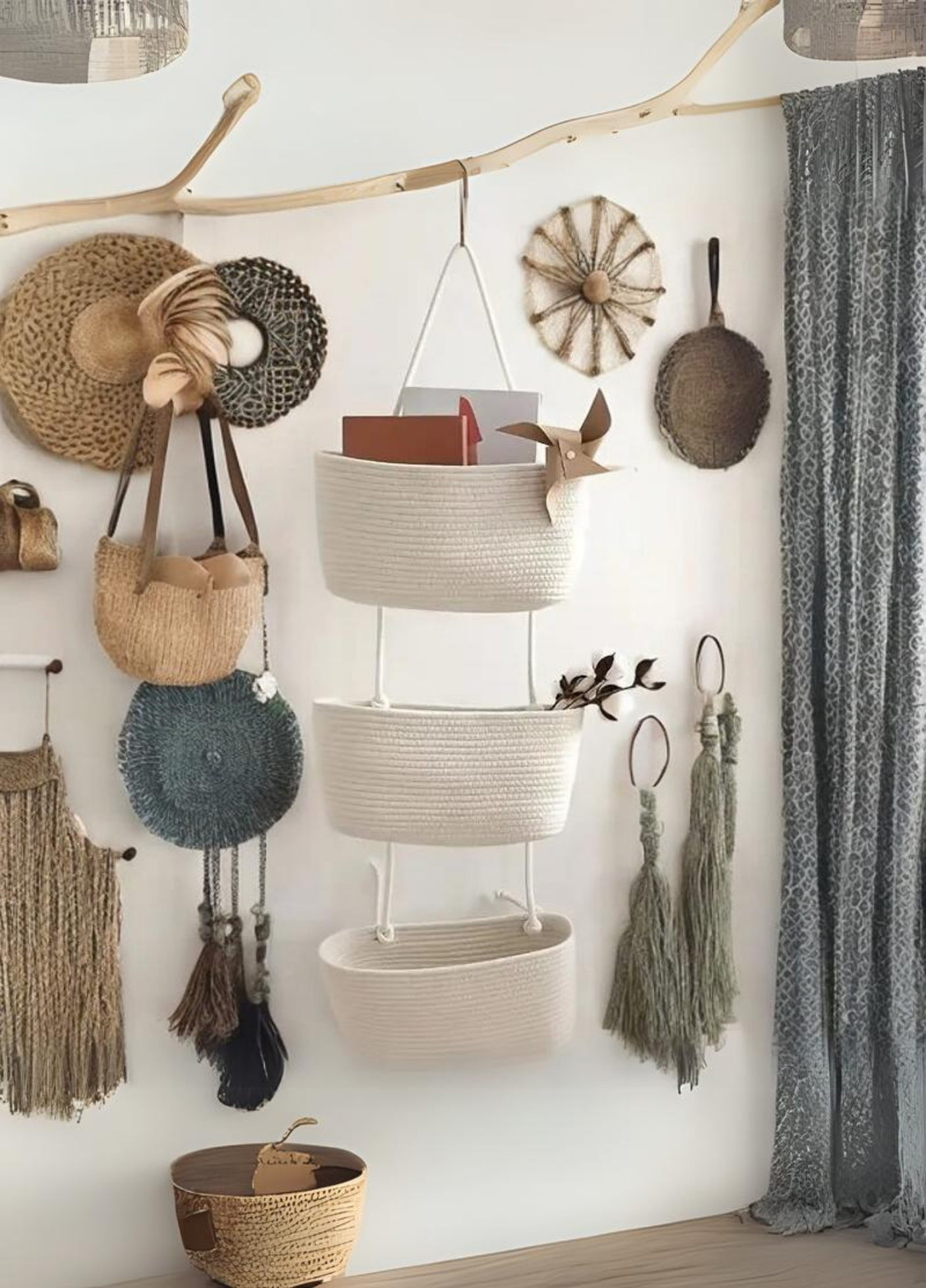 Üçlü Askılı Bohem Sepet