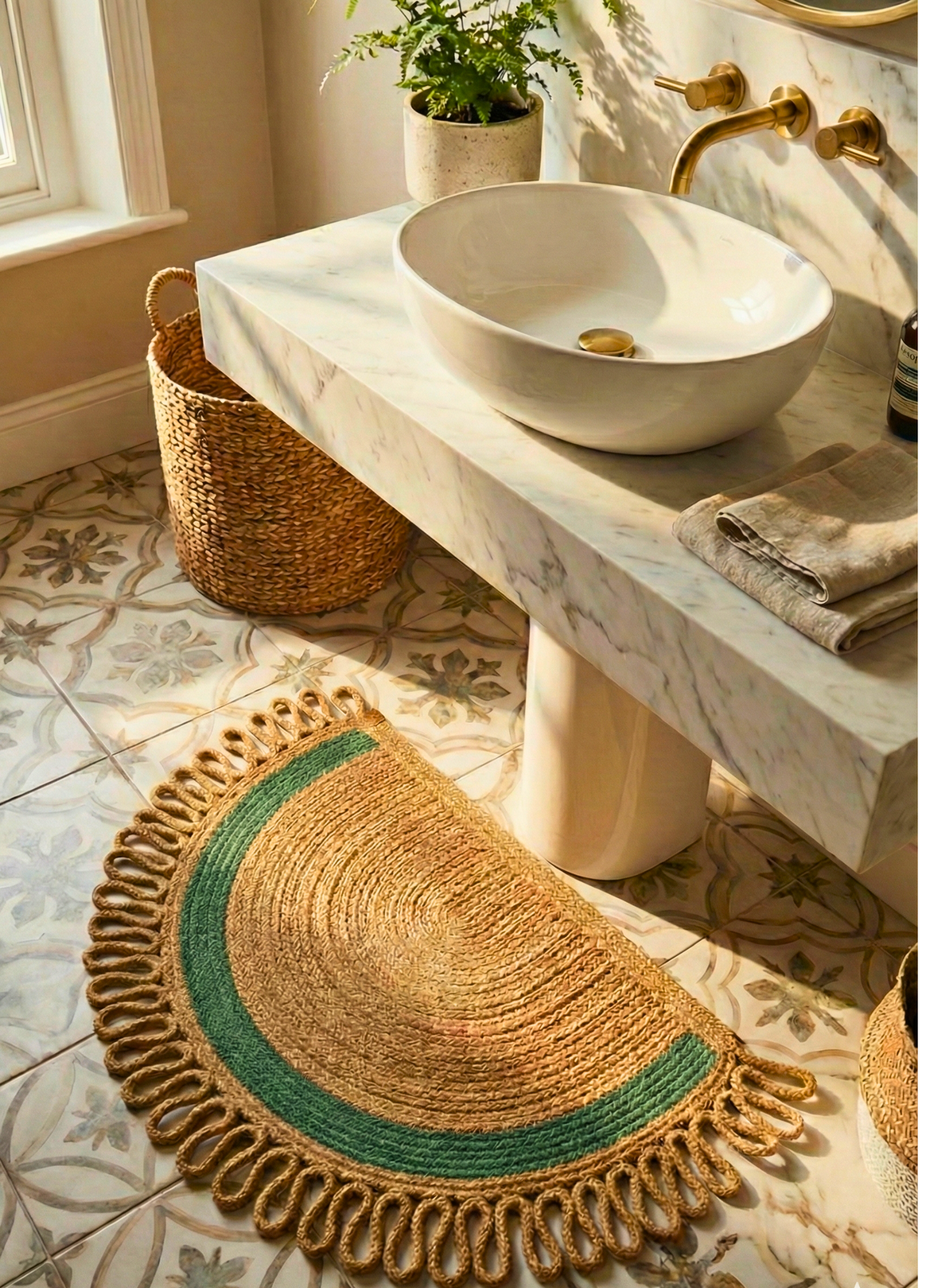 LunaLoop Yarım Ay Jüt Paspas El Yapımı Kapı Önü Banyo Balkon Kilimi