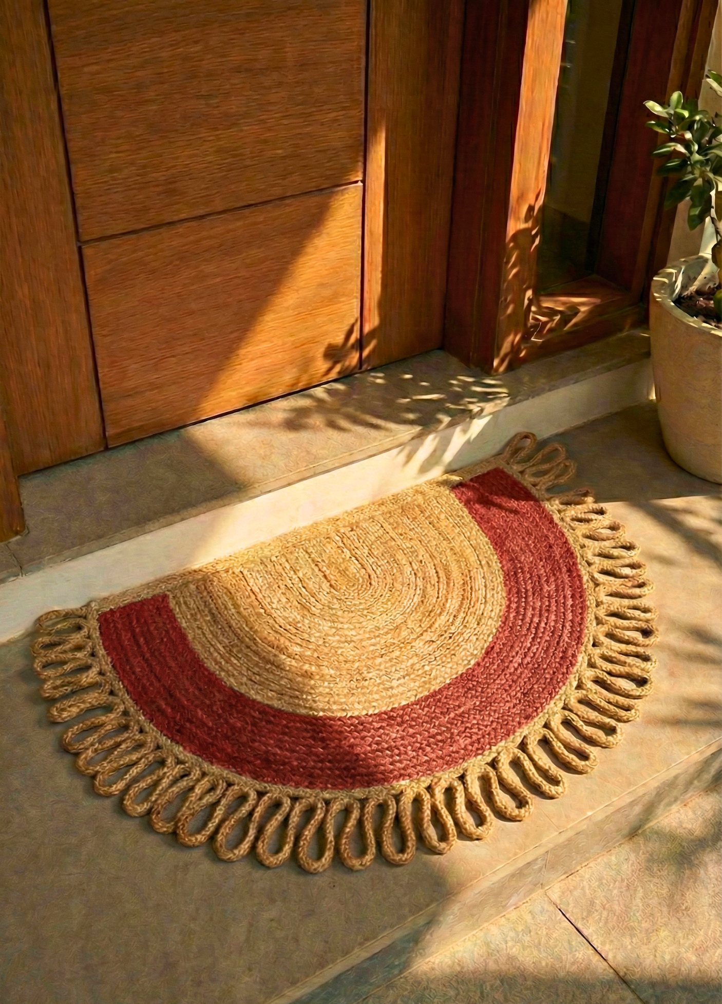 LunaLoop Yarım Ay Jüt Paspas El Yapımı Kapı Önü Banyo Balkon Kilimi