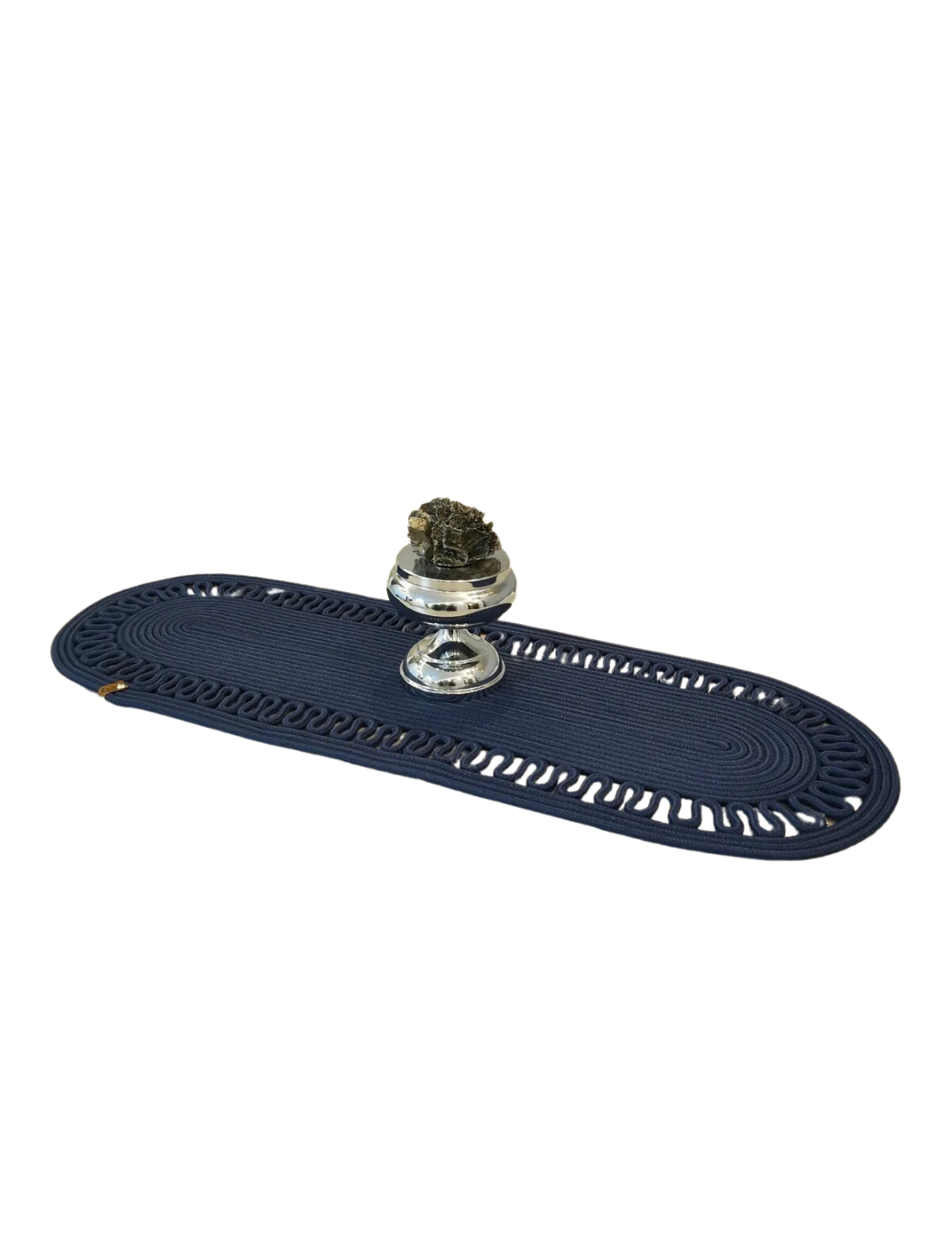 El Örgüsü Jüt Runner Oval Şerit Desenli Masa Sehpa Unite Üstü Dekoratif Örtü (30 X 70 CM)