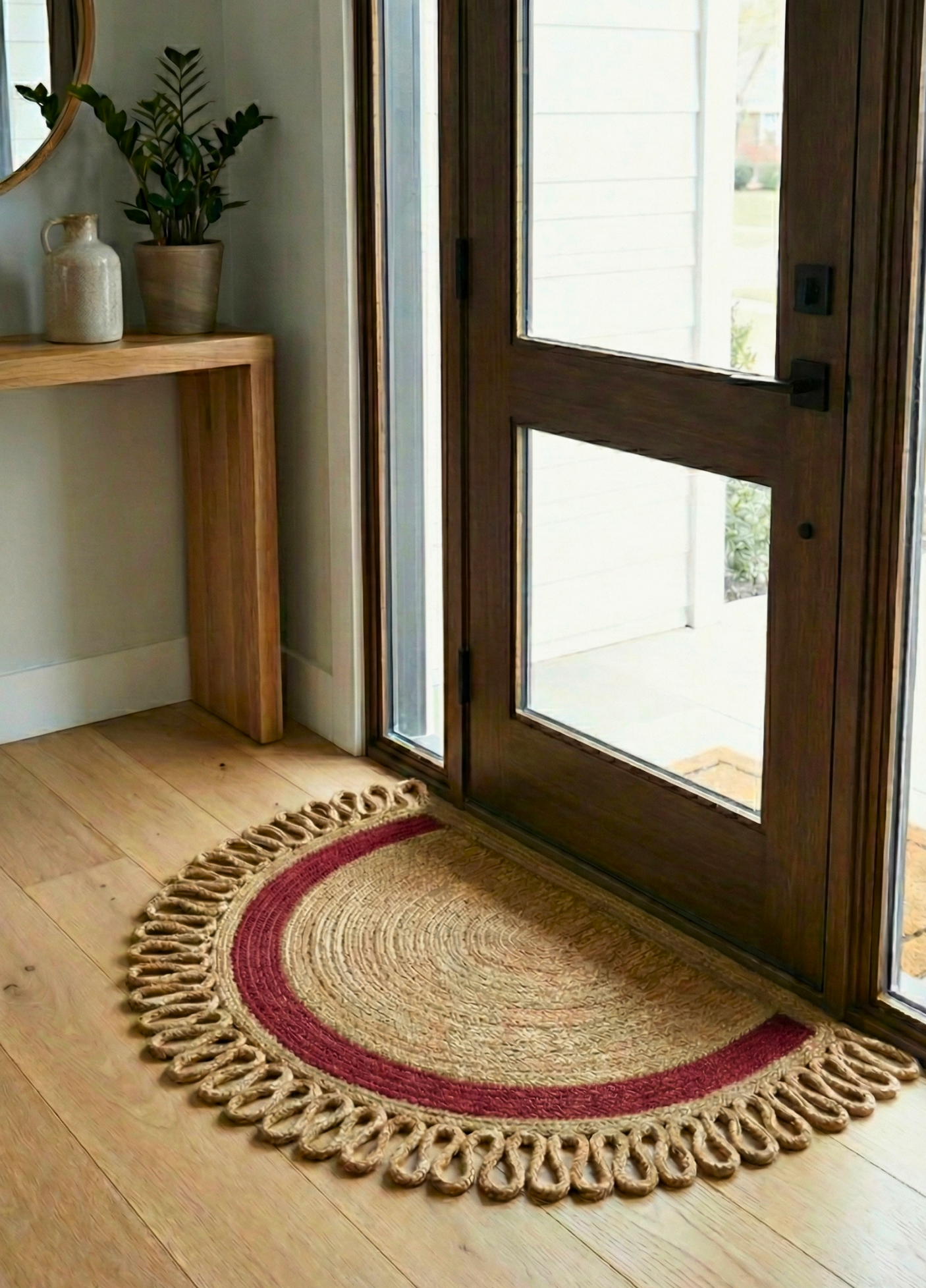 LunaLoop Yarım Ay Jüt Paspas El Yapımı Kapı Önü Banyo Balkon Kilimi