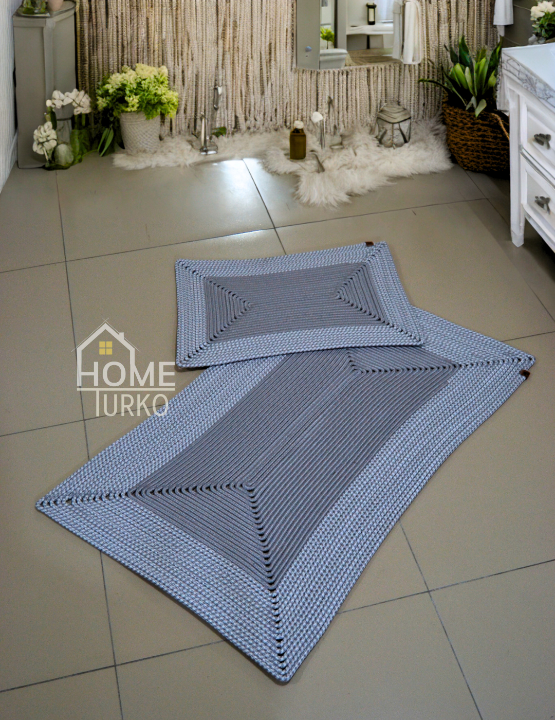 Double Jute Bohemian Bathroom Mat Set