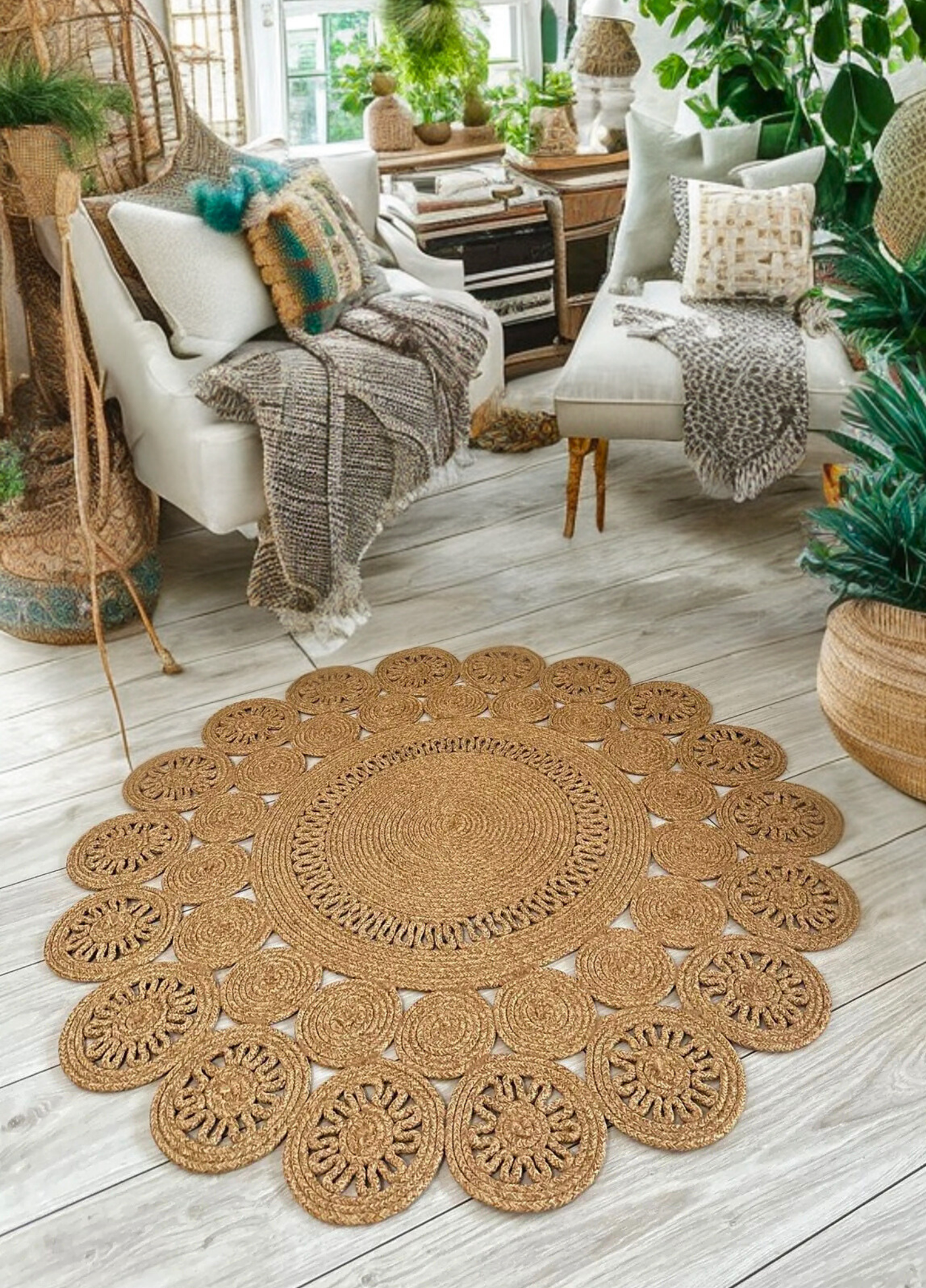 Fituristic Jute Patterned Boho Rug