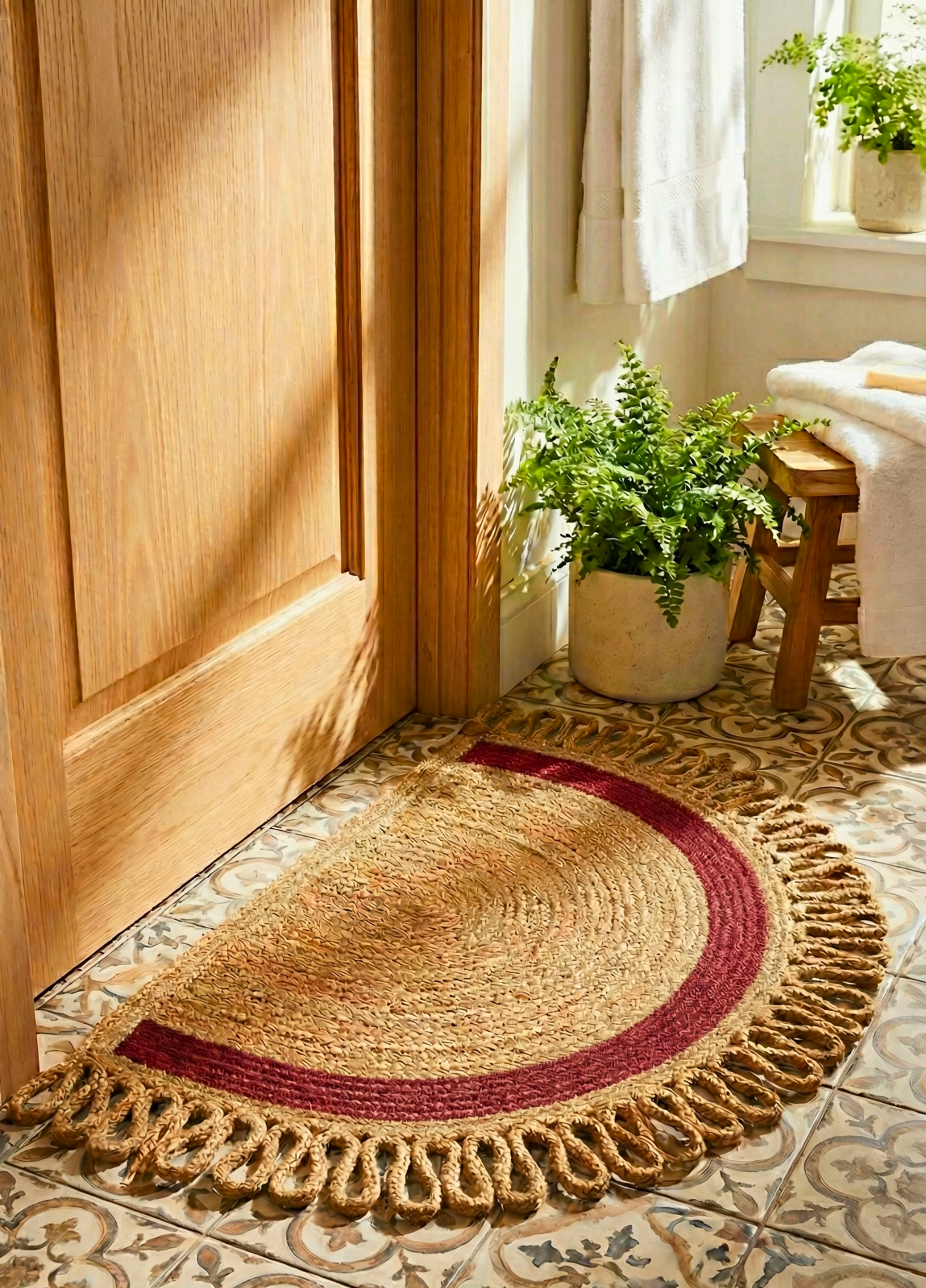 LunaLoop Yarım Ay Jüt Paspas El Yapımı Kapı Önü Banyo Balkon Kilimi